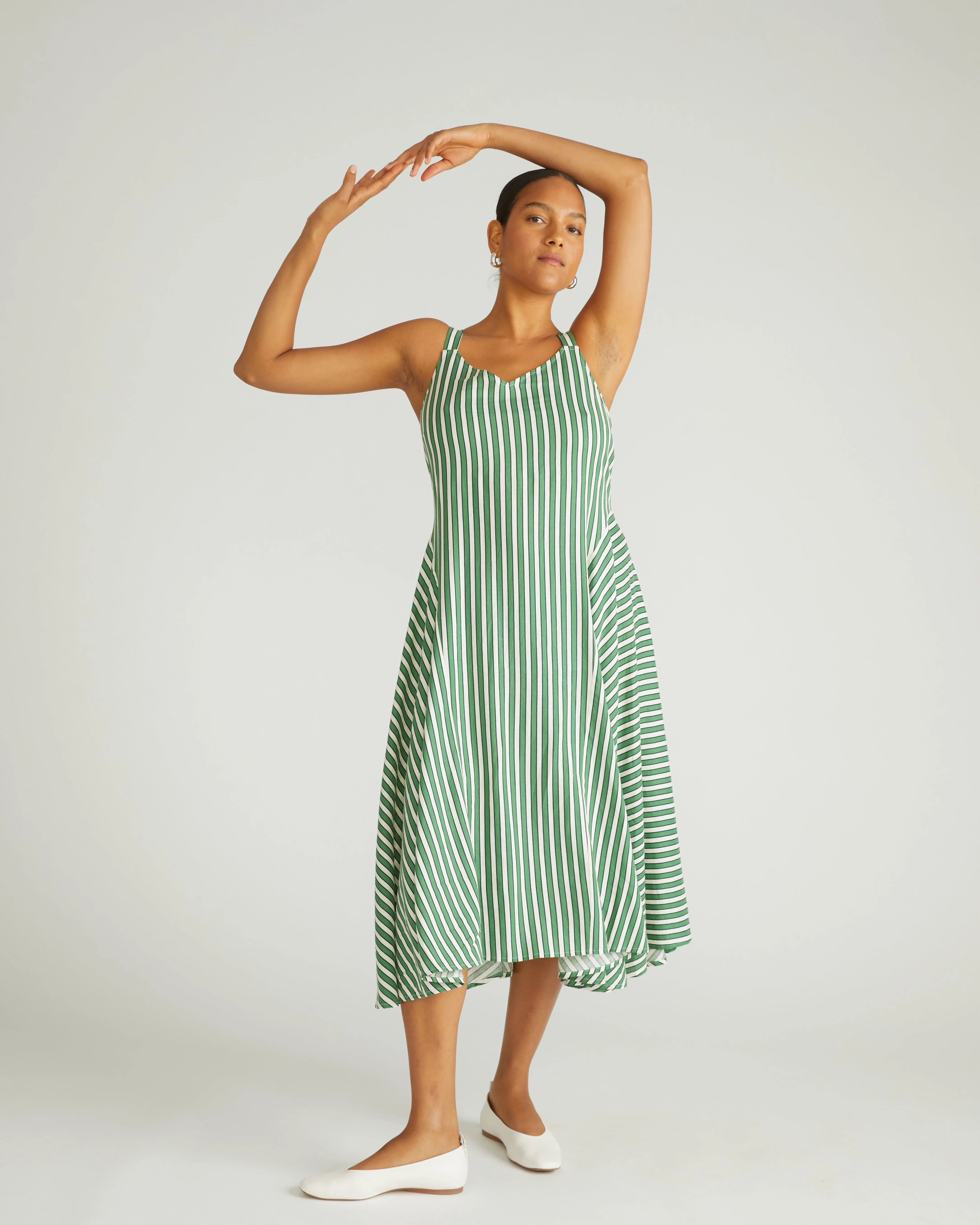 Sunshower Flowy Linen Dress - Clover/Beige Stripe sold by Universal Standard product image thumbnail 3