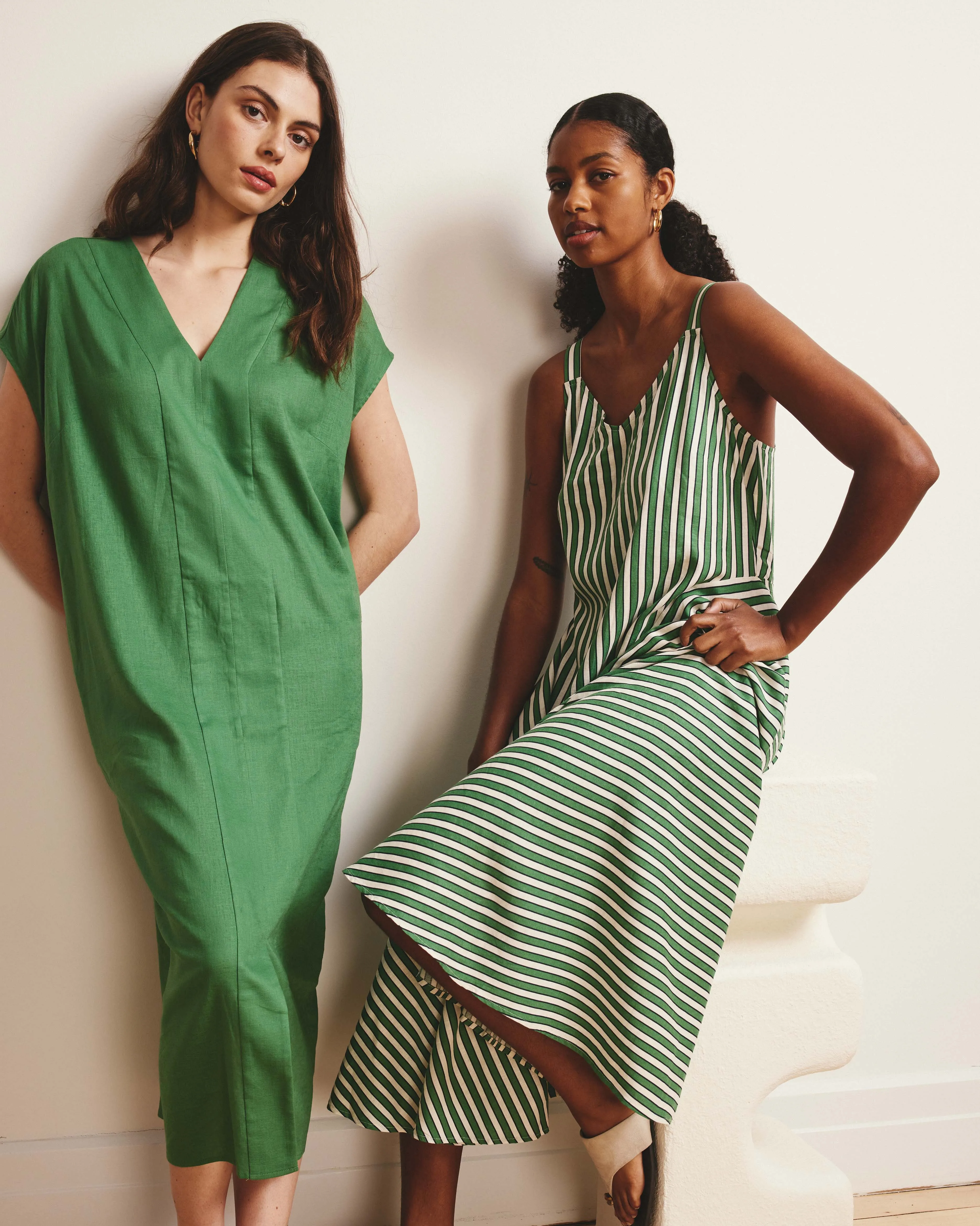 Sunshower Flowy Linen Dress - Clover/Beige Stripe sold by Universal Standard product image thumbnail 2