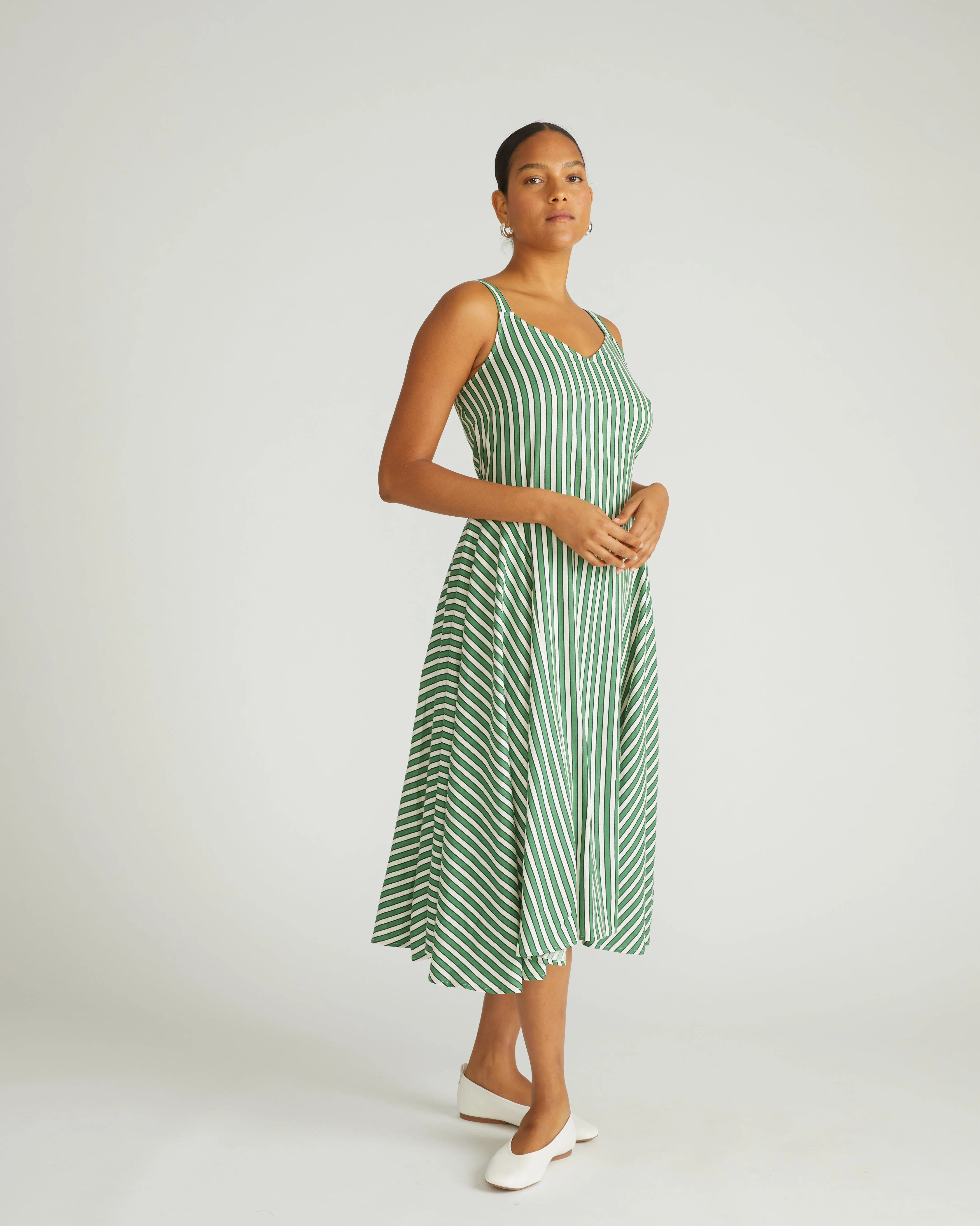 Sunshower Flowy Linen Dress - Clover/Beige Stripe sold by Universal Standard product image thumbnail 4