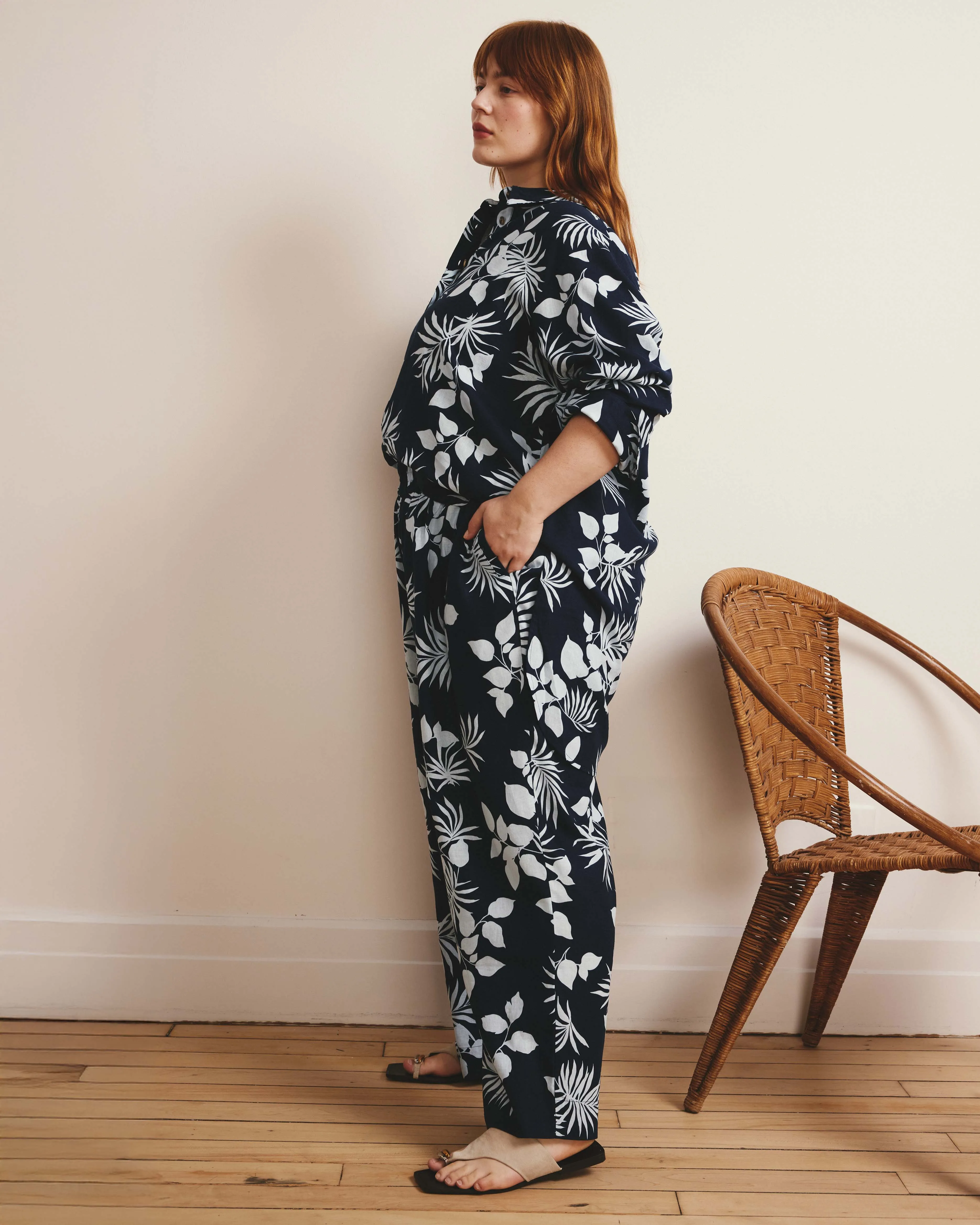 Iris Linen Easy Pull-On Pants - Palm Print in Light Blue sold by Universal Standard product image thumbnail 2