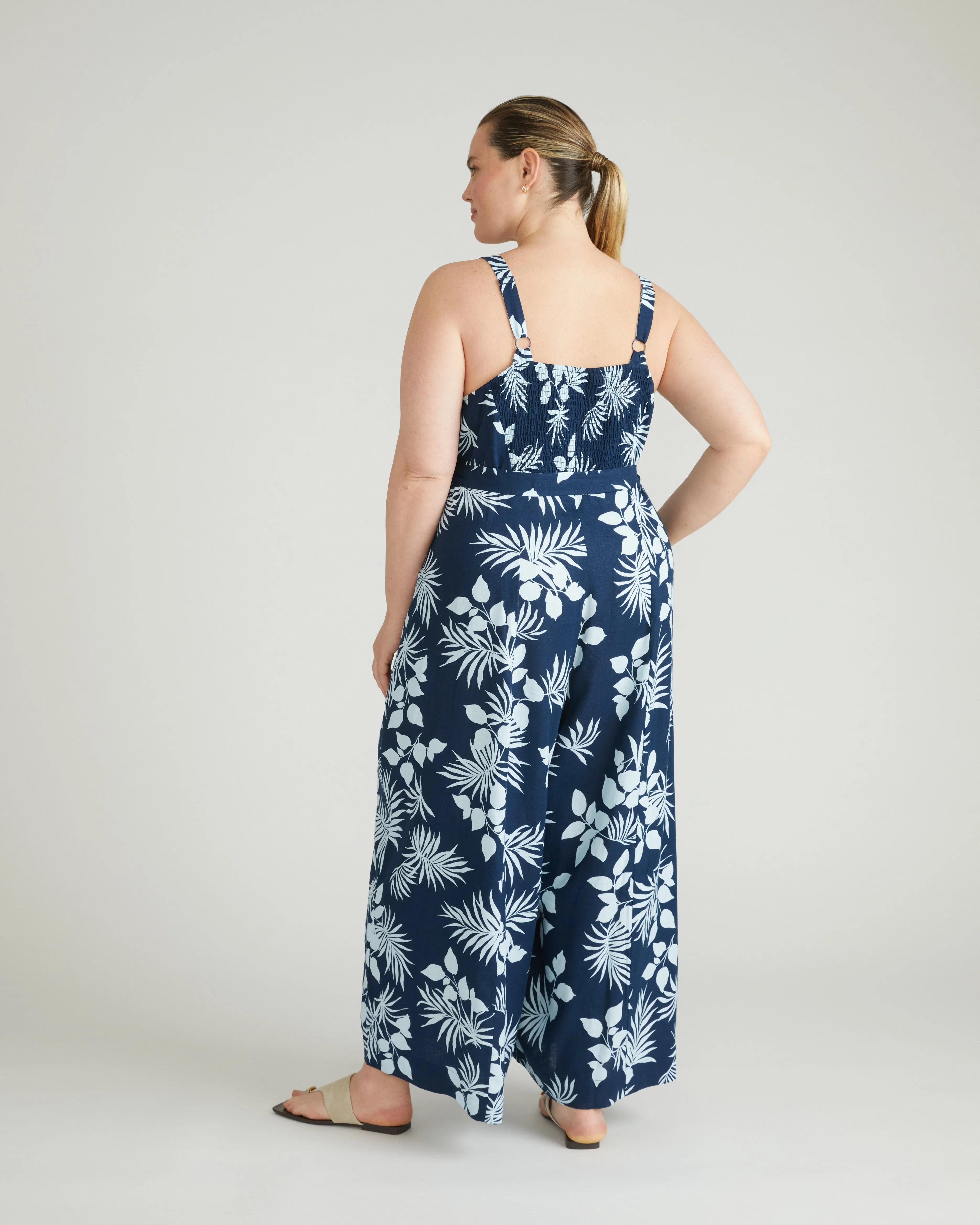 Promenade Linen Jumpsuit - Palm Print in Light Blue sold by Universal Standard product image thumbnail 3