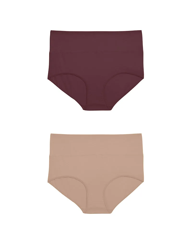 UltimateS 2-Pack Full Coverage High Rise Brief - Cassis/Peach sold by Universal Standard