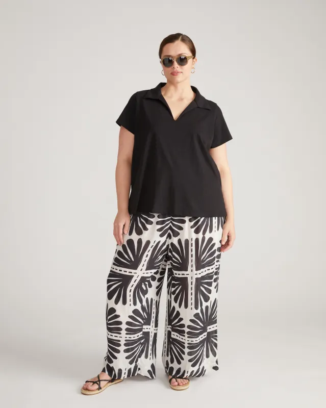 Cecile Breton Stripe Polo - Solid Black sold by Universal Standard