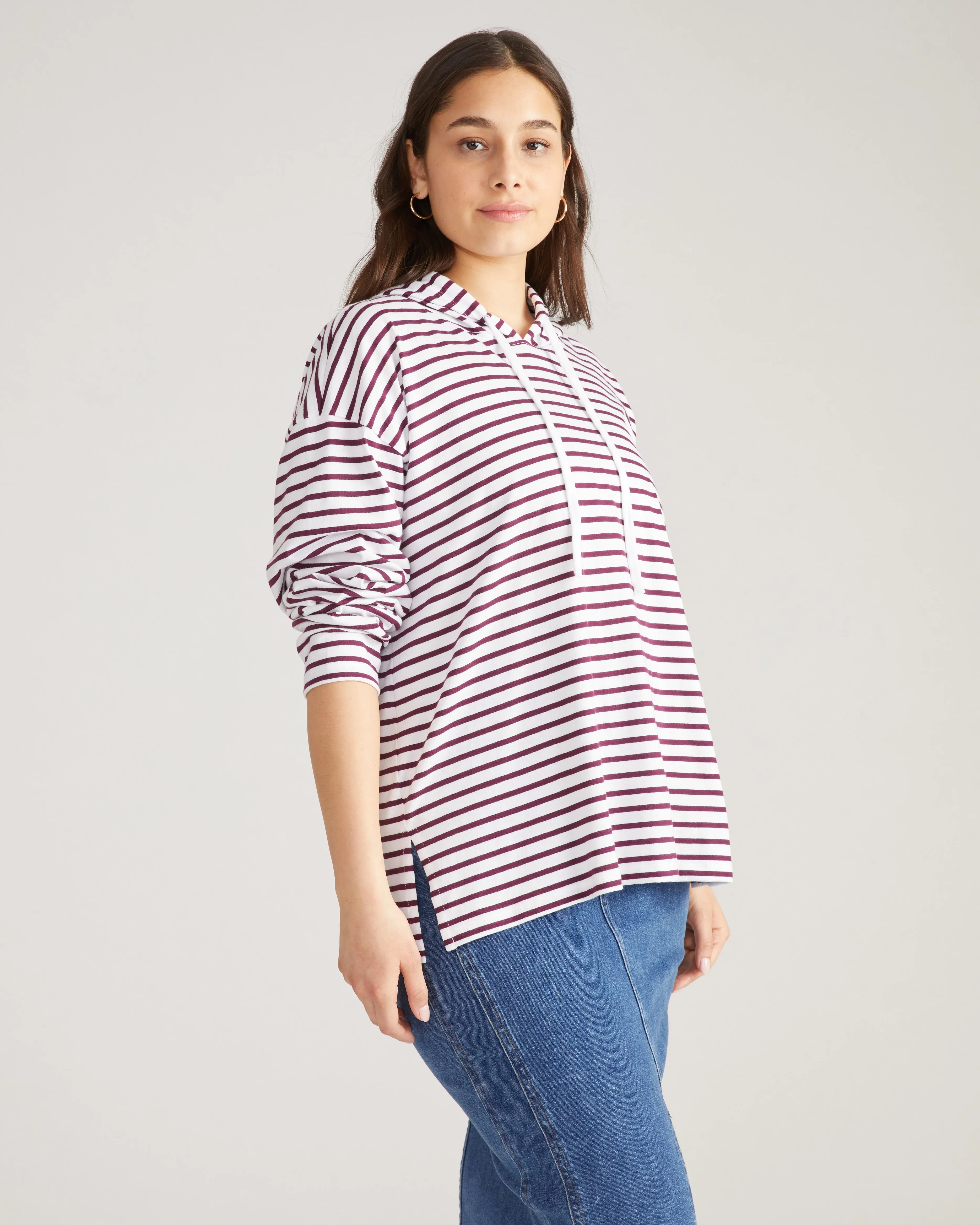 Baja Breton Stripe Hoodie - White/Gamay Stripe sold by Universal Standard product image thumbnail 3