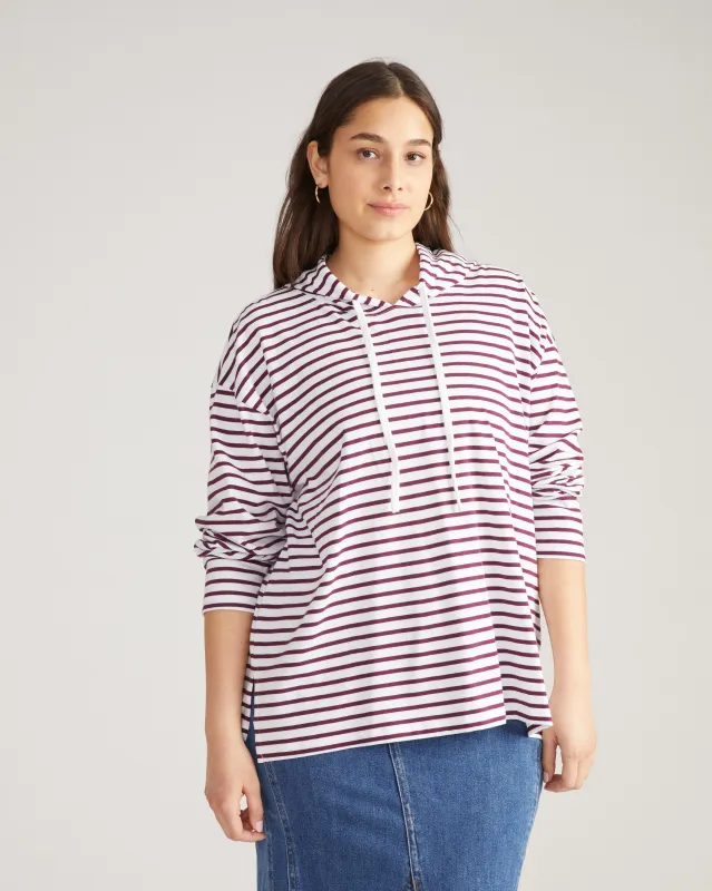 Baja Breton Stripe Hoodie - White/Gamay Stripe sold by Universal Standard