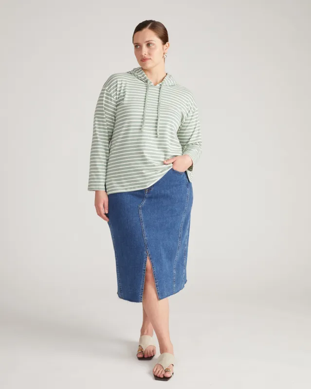 Baja Breton Stripe Hoodie - Sage/Ecru Stripe sold by Universal Standard