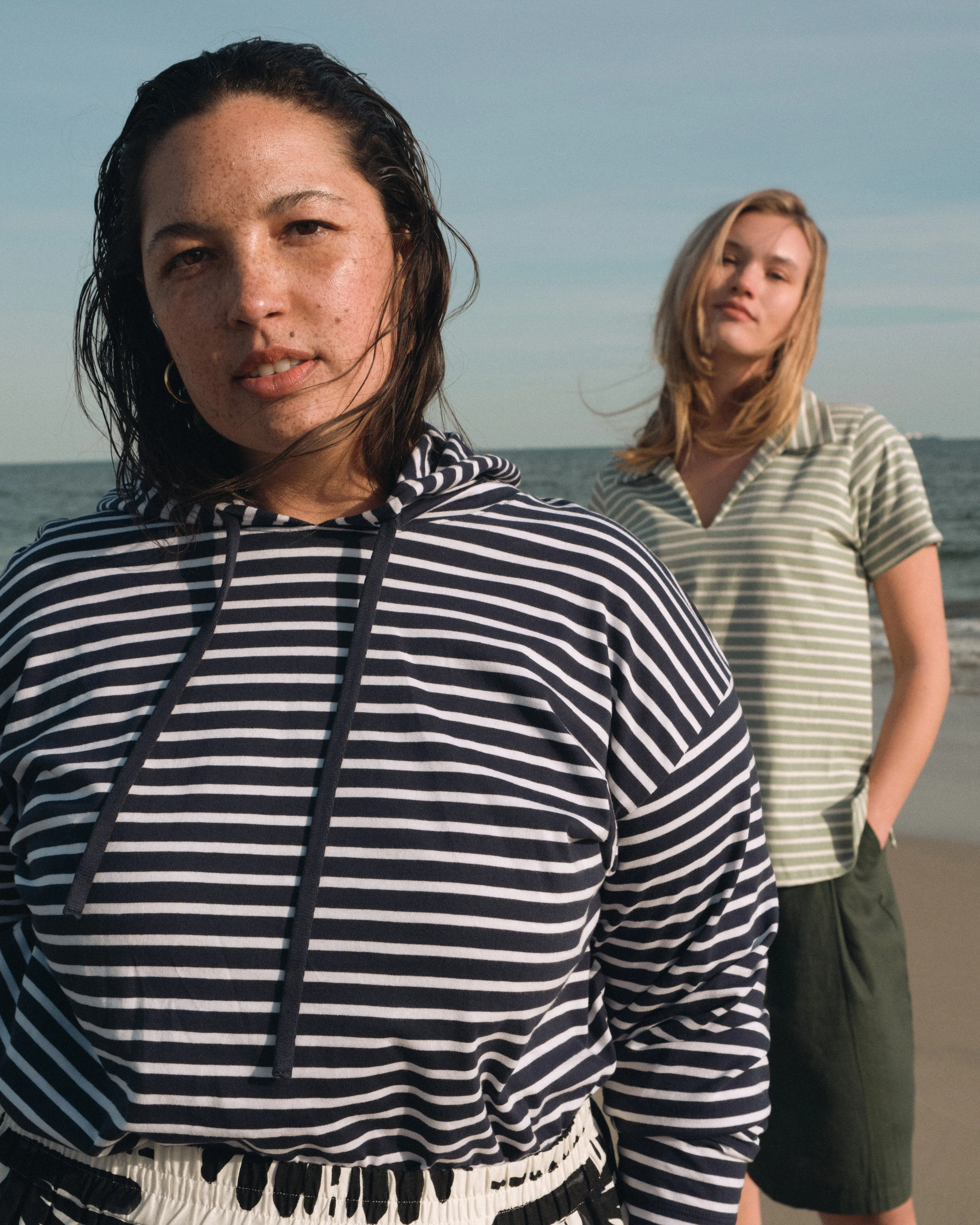 Baja Breton Stripe Hoodie - Navy/White Stripe sold by Universal Standard