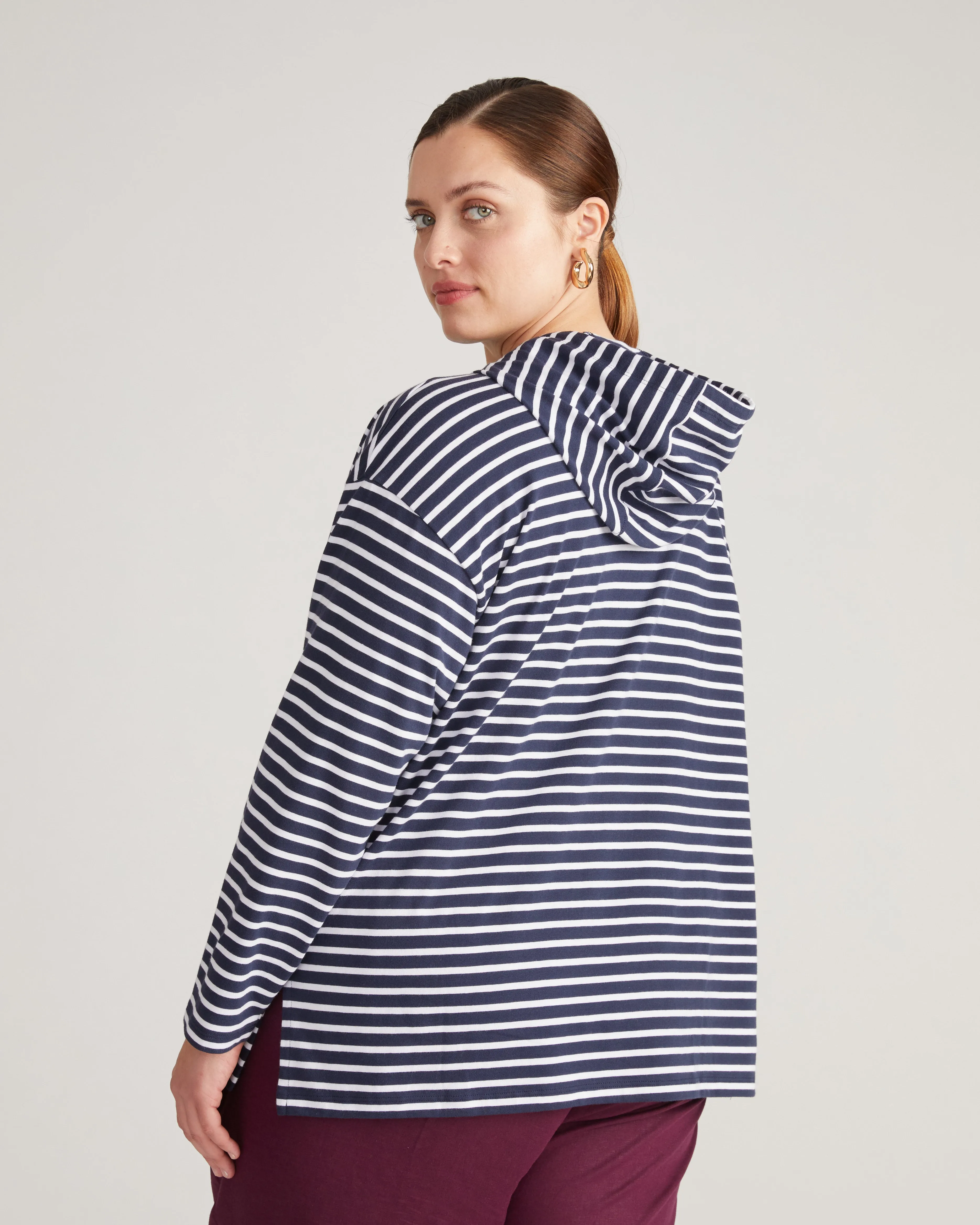 Baja Breton Stripe Hoodie - Navy/White Stripe sold by Universal Standard product image thumbnail 4