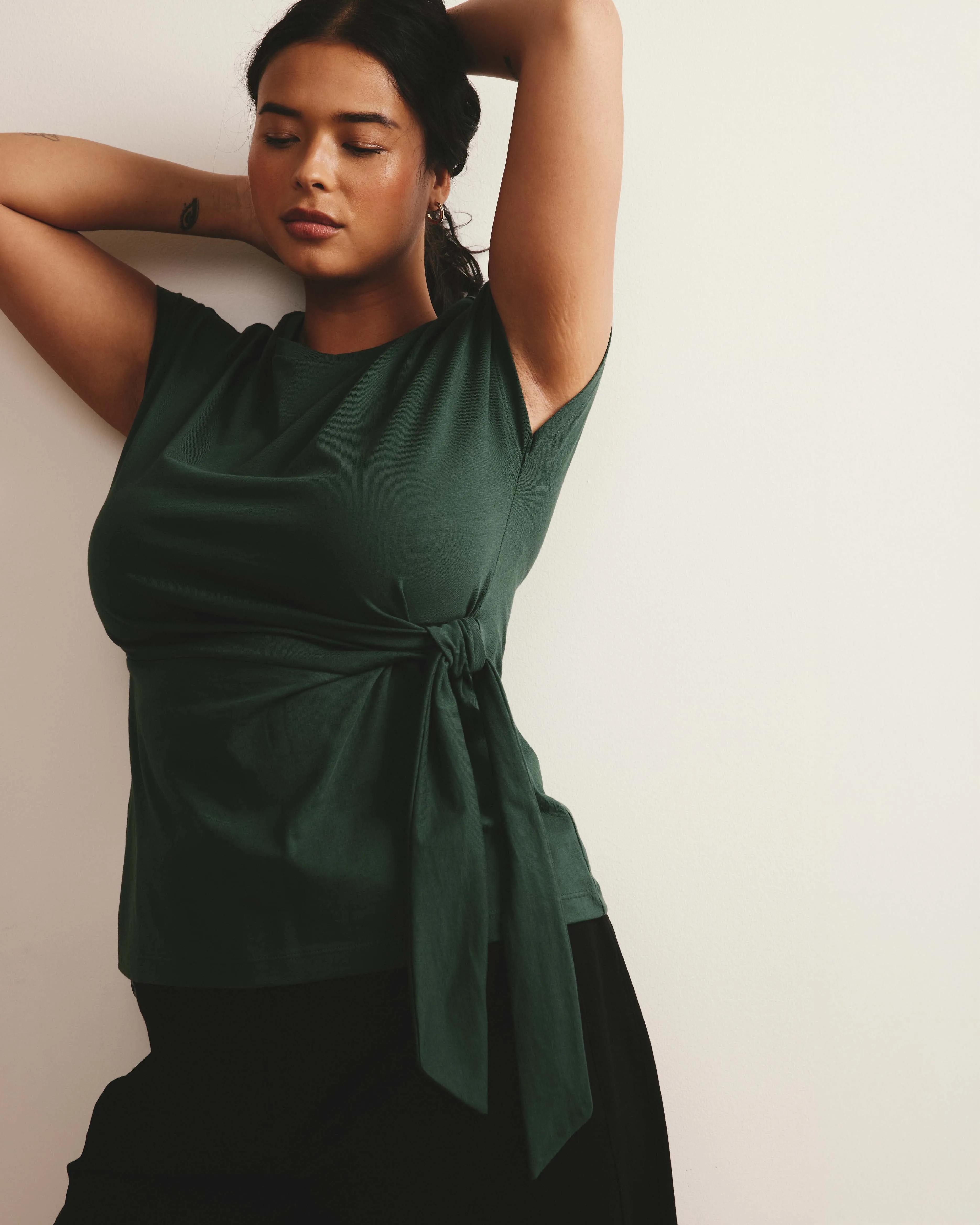 Crescent Breton Stripe Knot Tee - Solid Conifer sold by Universal Standard product image thumbnail 3