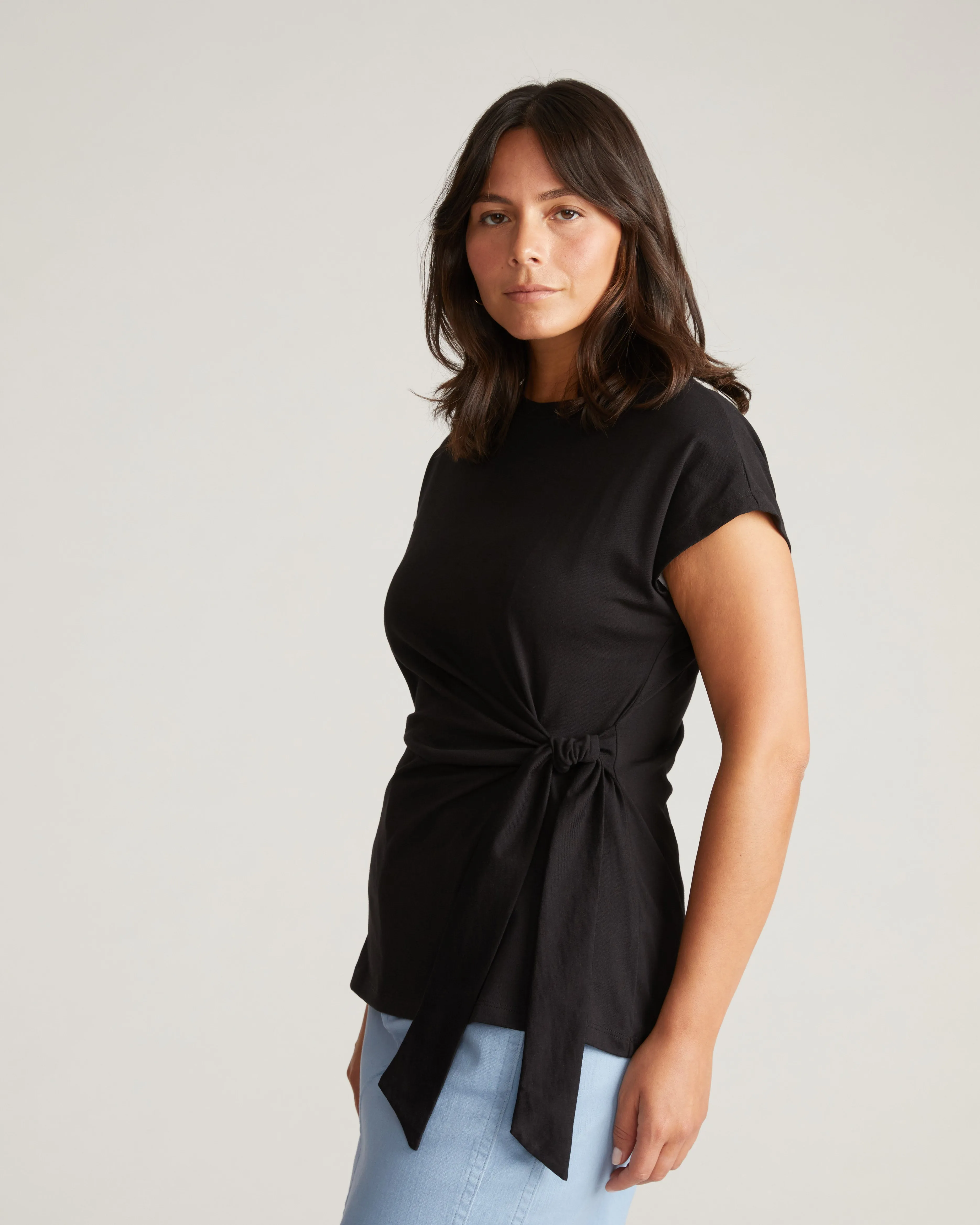 Crescent Breton Stripe Knot Tee - Solid Black sold by Universal Standard