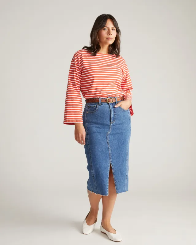 Montauk Breton Stripe Bell Sleeve Top - Coral Reef/White Stripe sold by Universal Standard