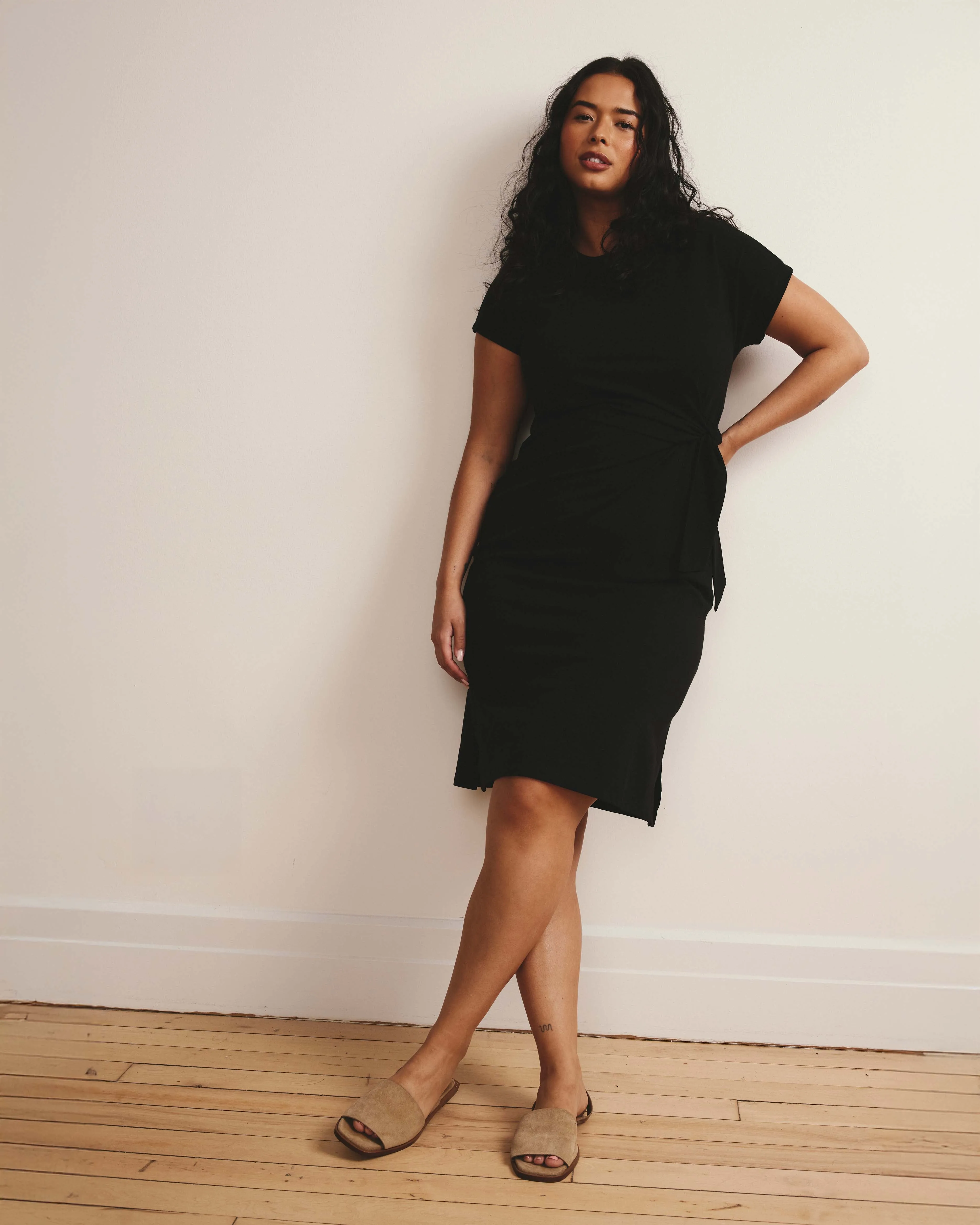 Crescent Breton Stripe Knot Dress - Solid Black sold by Universal Standard product image thumbnail 2