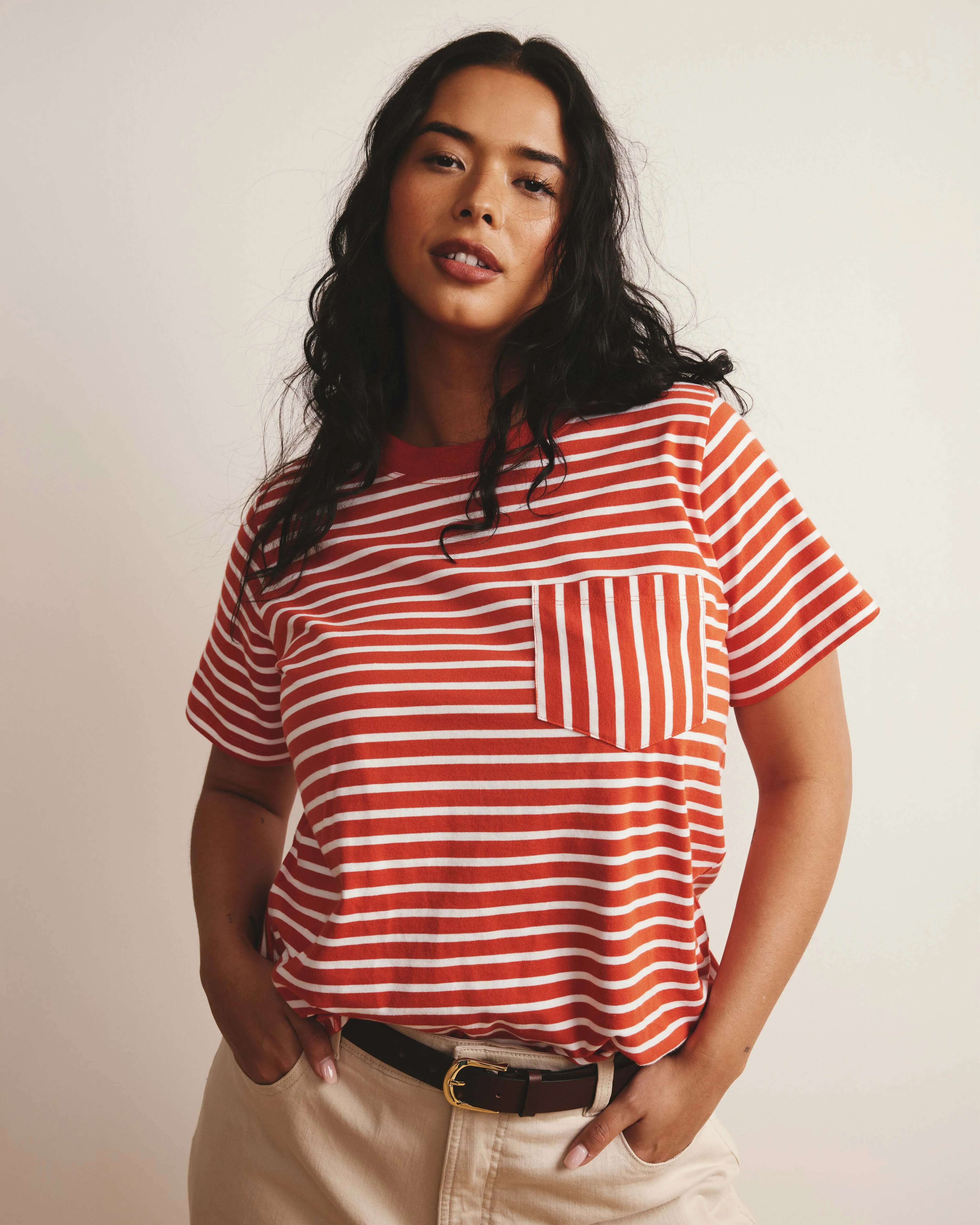 Breton Stripe Garcon Tee - Coral Reef/White Stripe sold by Universal Standard product image thumbnail 2