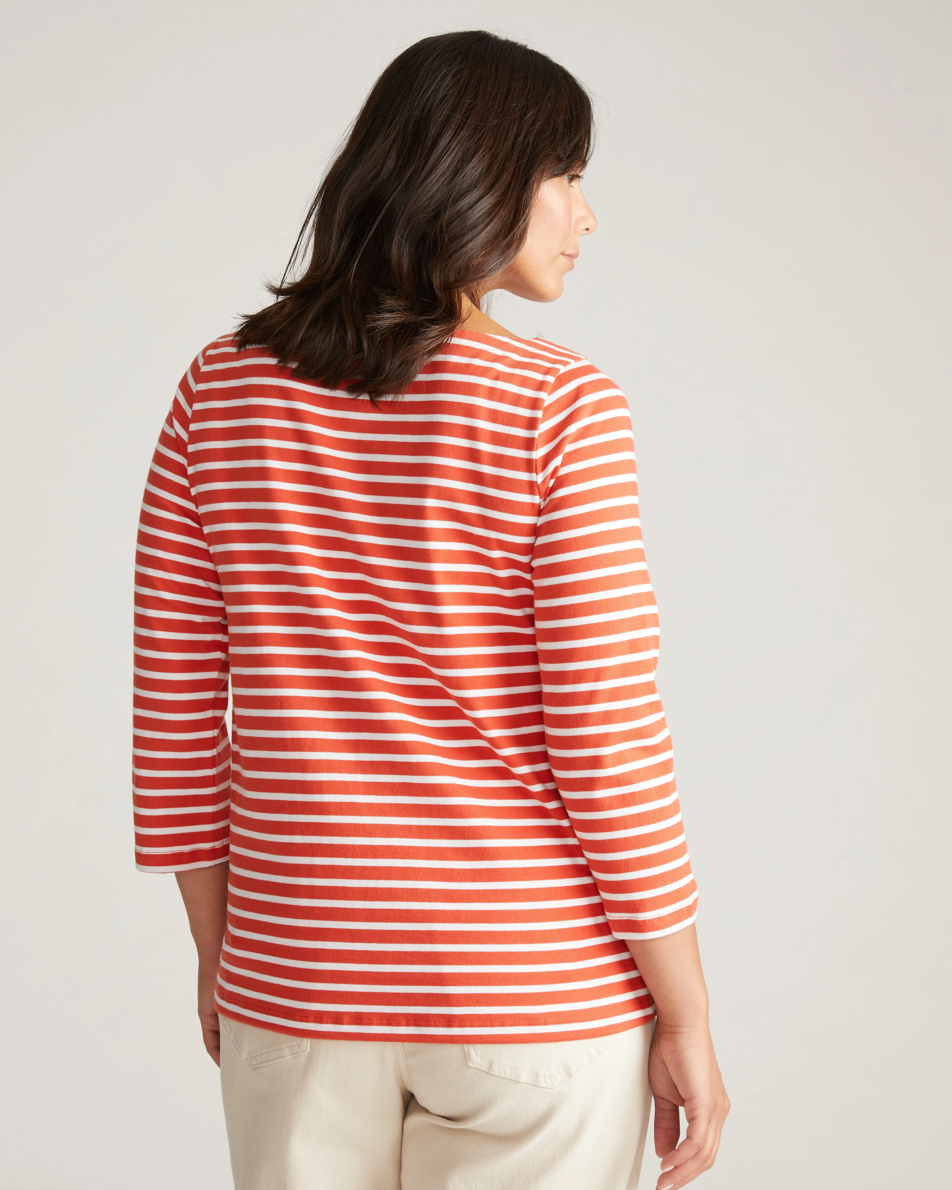 Belle Breton Stripe Jersey Tee - Coral Reef/White Stripe sold by Universal Standard product image thumbnail 5