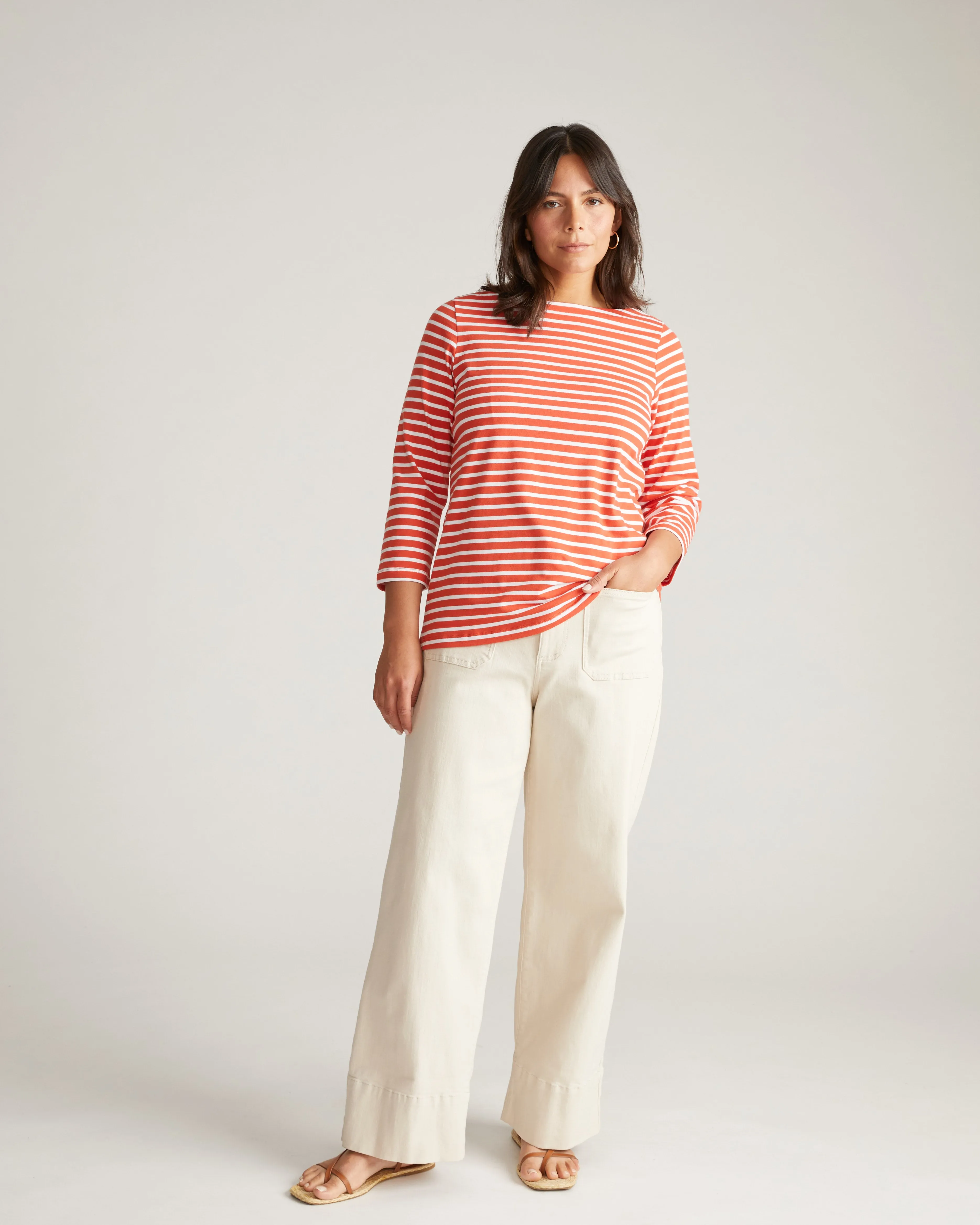 Belle Breton Stripe Jersey Tee - Coral Reef/White Stripe sold by Universal Standard product image thumbnail 3