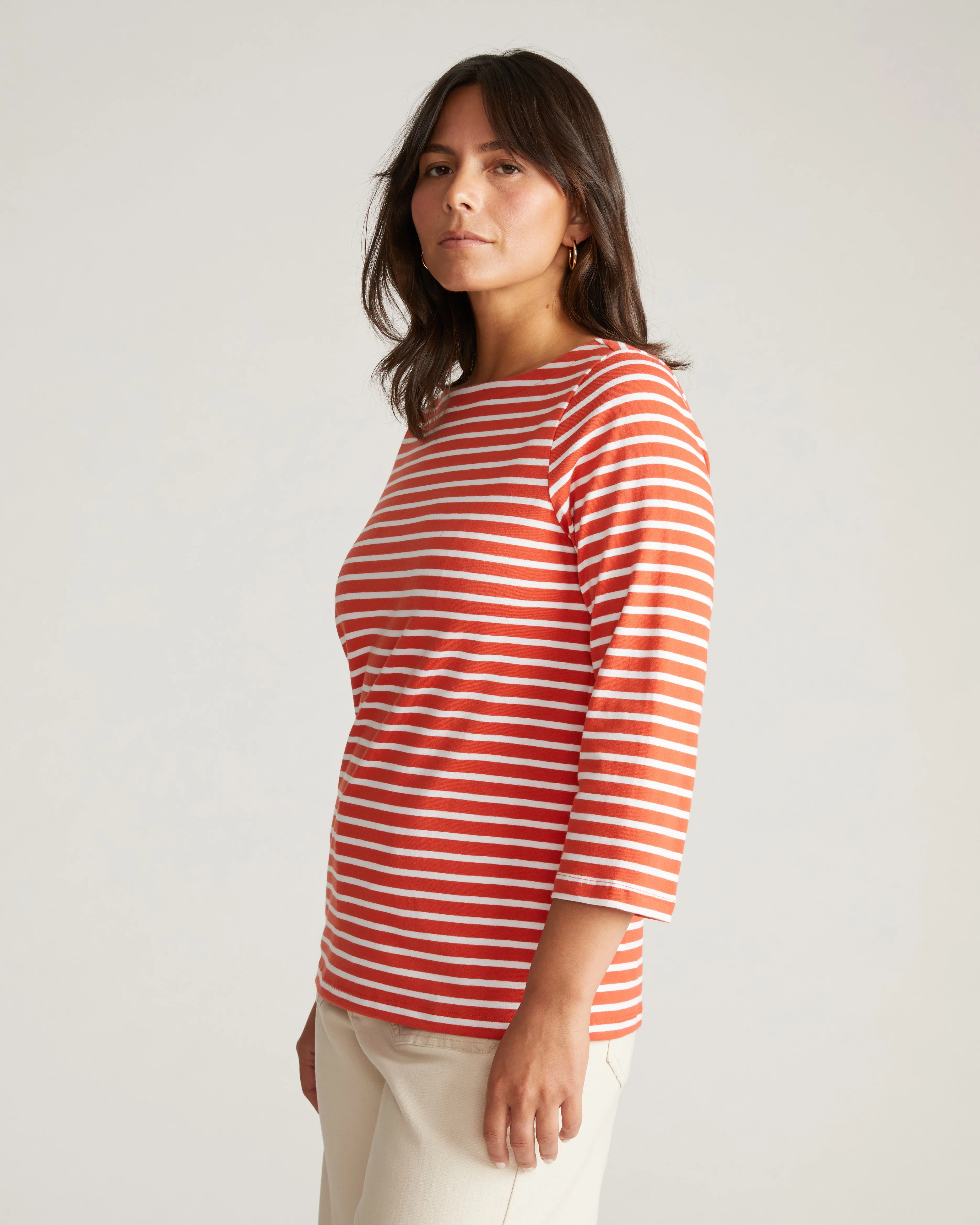 Belle Breton Stripe Jersey Tee - Coral Reef/White Stripe sold by Universal Standard product image thumbnail 4