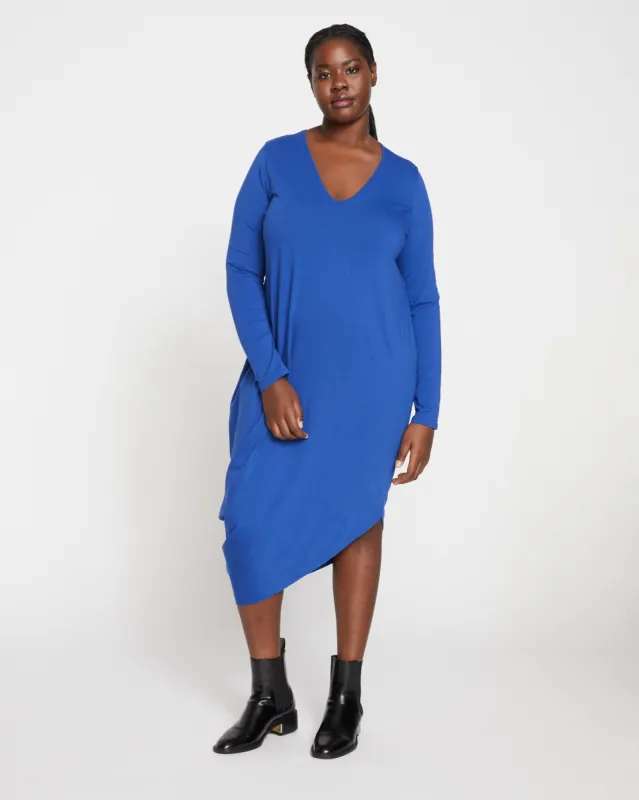Iconic Long Sleeve V-Neck Geneva Dress - Lapis sold by Universal Standard