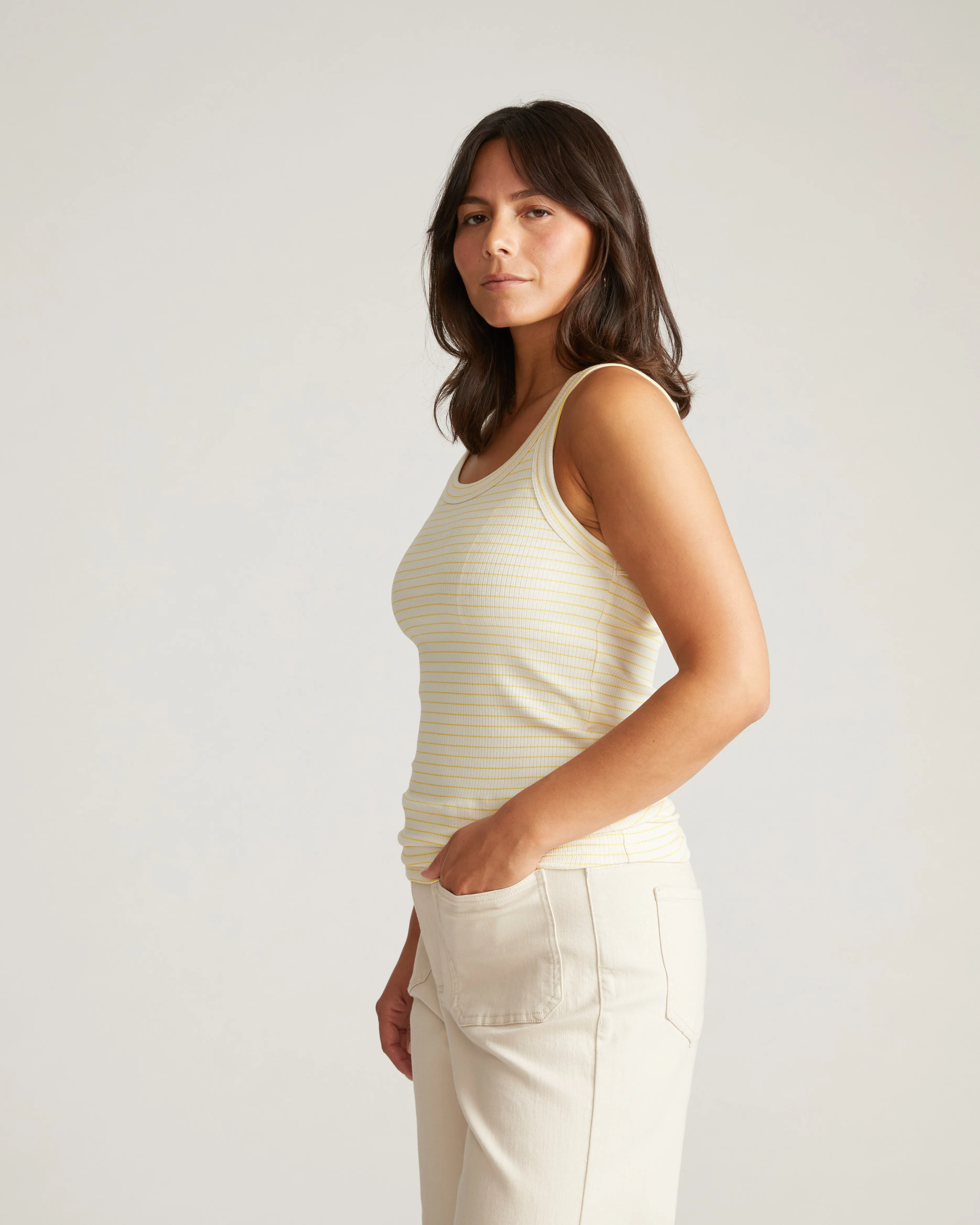 Roitfeld Ribbed Tank - Yellow Microstripe sold by Universal Standard product image thumbnail 2