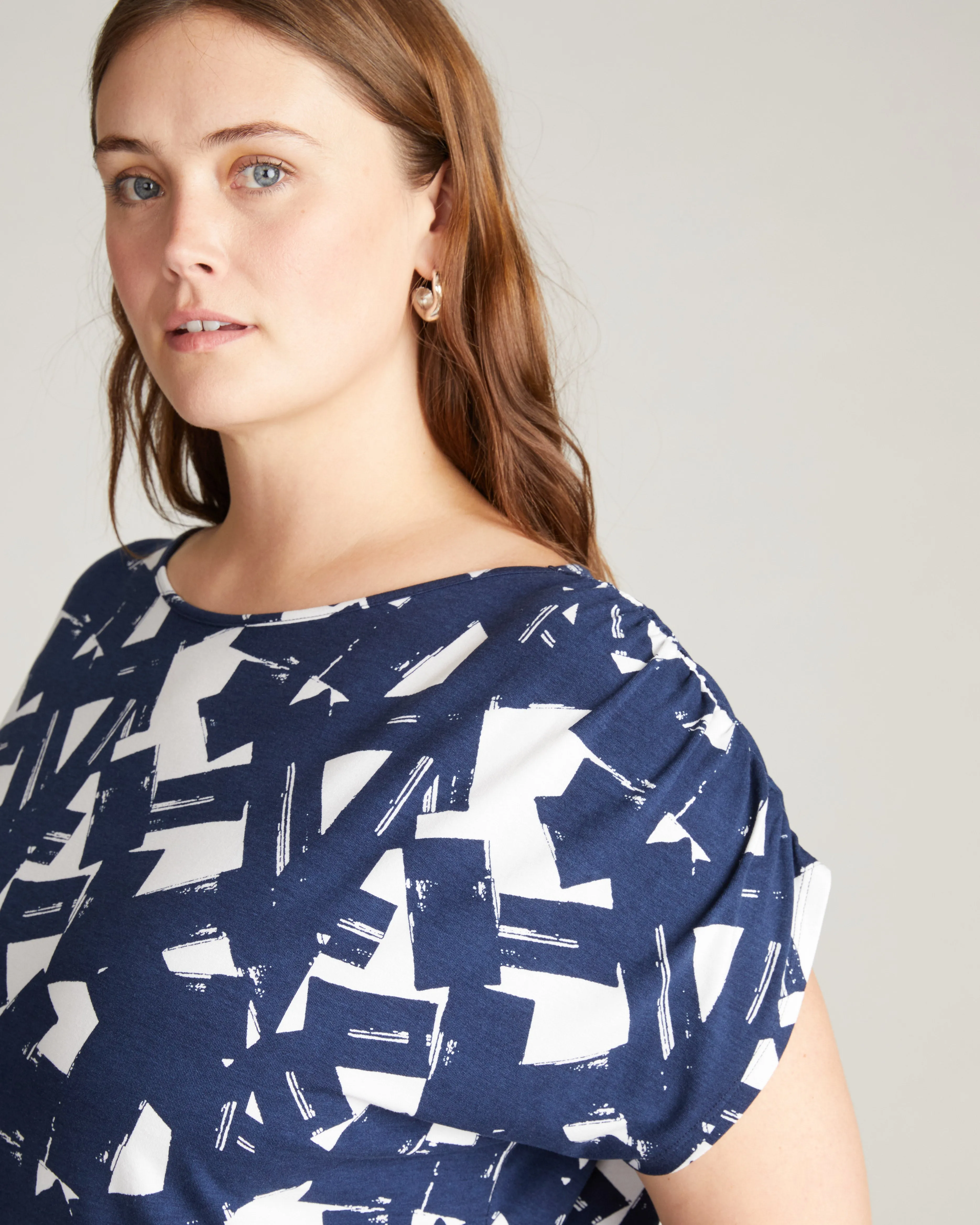 Helena Divine Jersey Gathered Tee - Navy Santiago Print sold by Universal Standard product image thumbnail 2