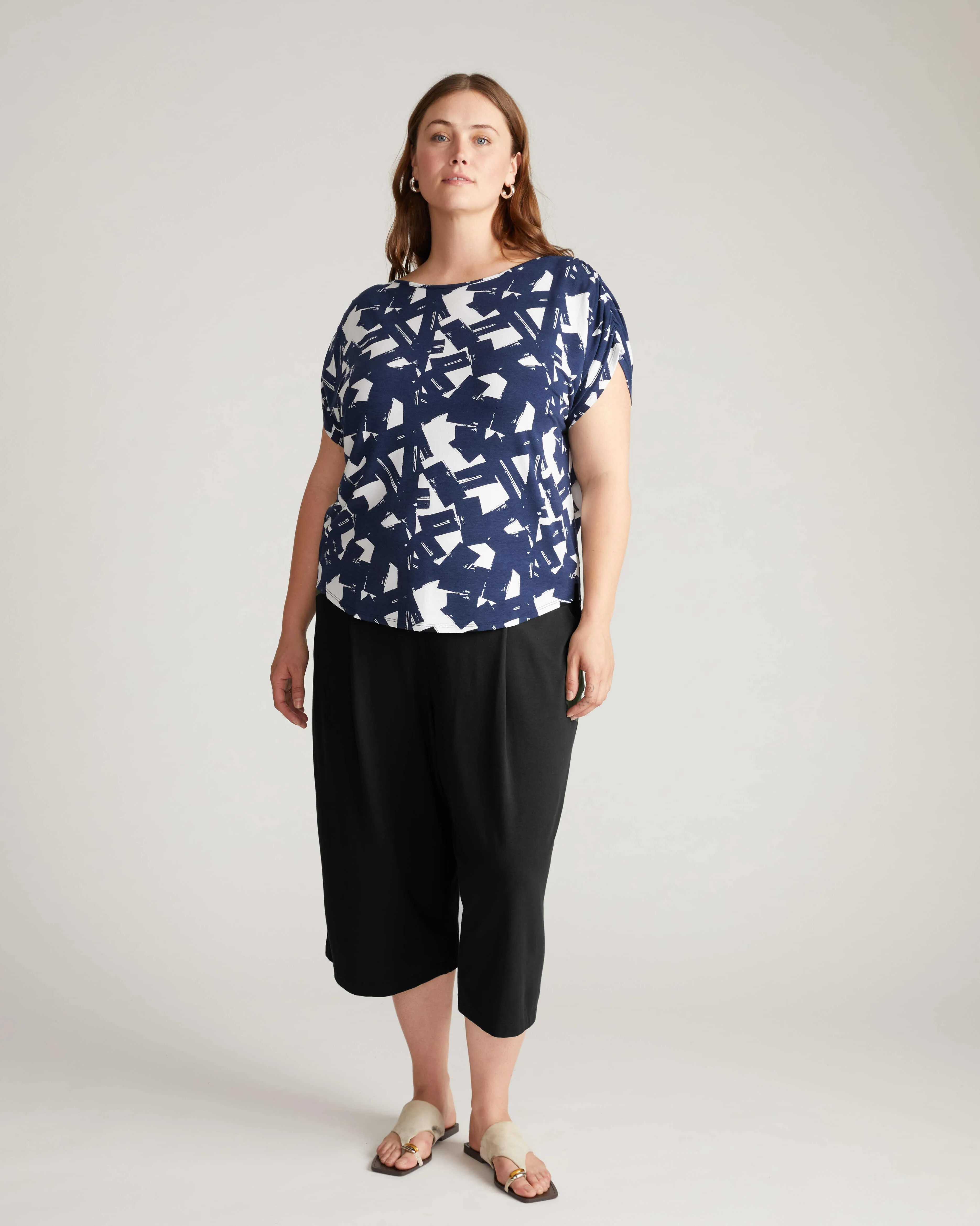 Helena Divine Jersey Gathered Tee - Navy Santiago Print sold by Universal Standard product image thumbnail 3