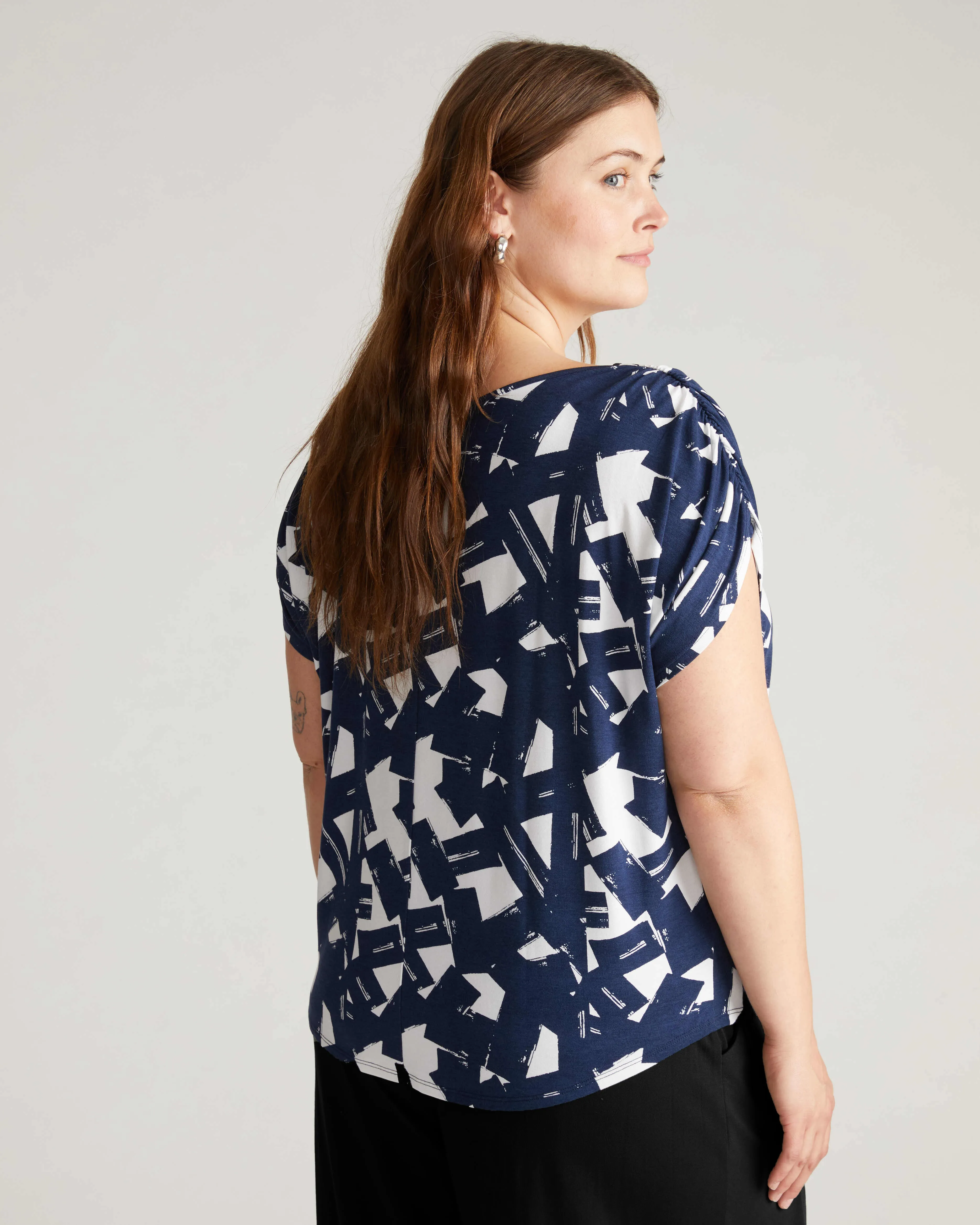 Helena Divine Jersey Gathered Tee - Navy Santiago Print sold by Universal Standard product image thumbnail 4