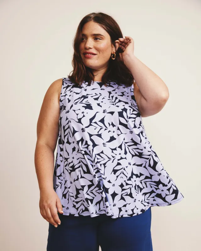 Heatwave Divine Jersey Flared Tank - Petal Palette Print in Jacaranda sold by Universal Standard