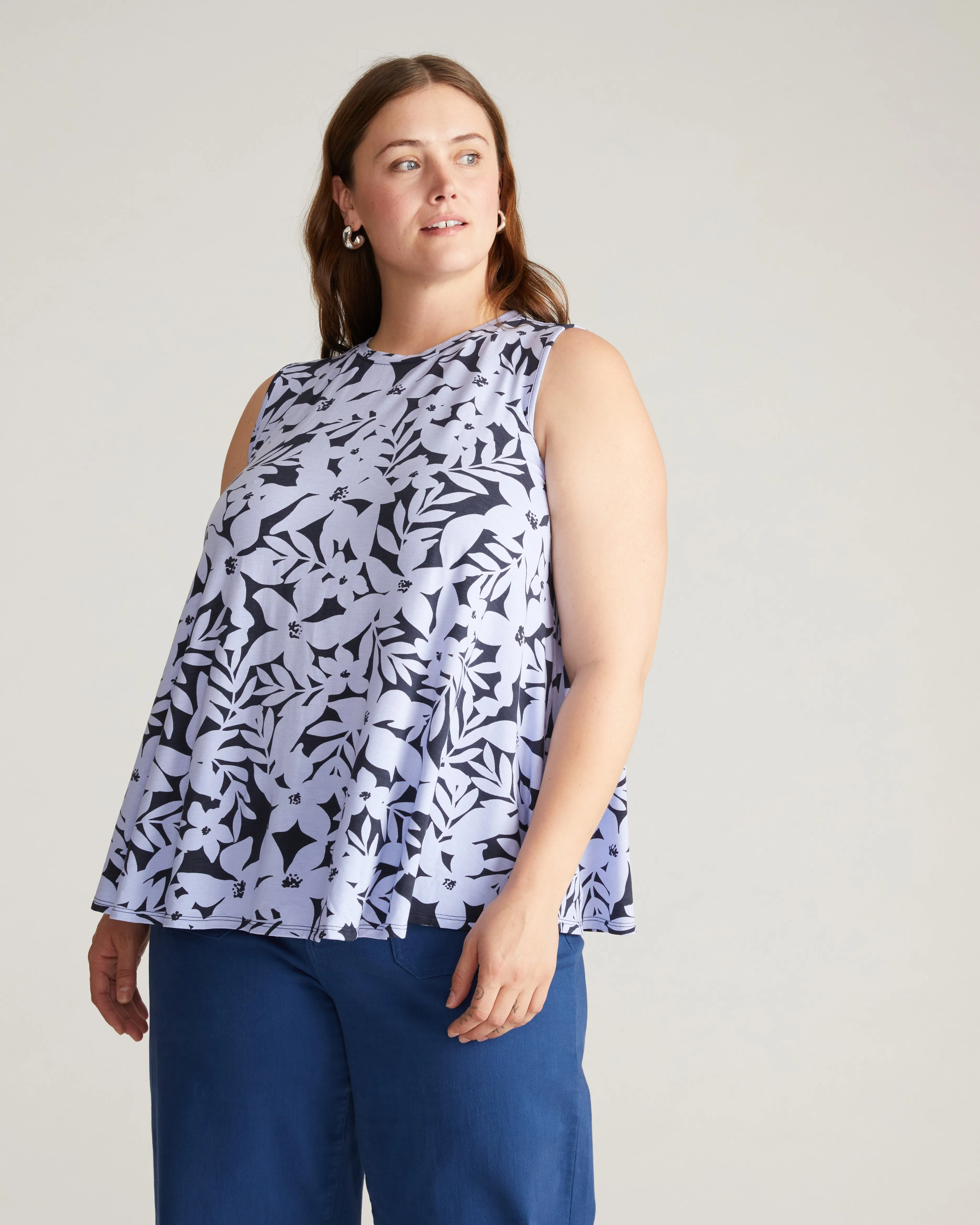 Heatwave Divine Jersey Flared Tank - Petal Palette Print in Jacaranda sold by Universal Standard product image thumbnail 3