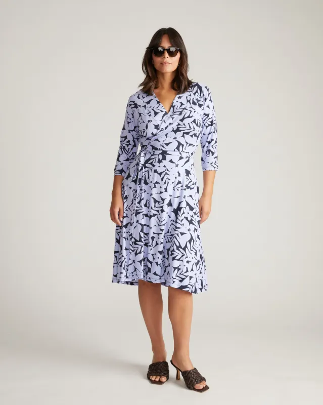 The Divine Jersey Wrap Dress - Petal Palette Print in Jacaranda sold by Universal Standard