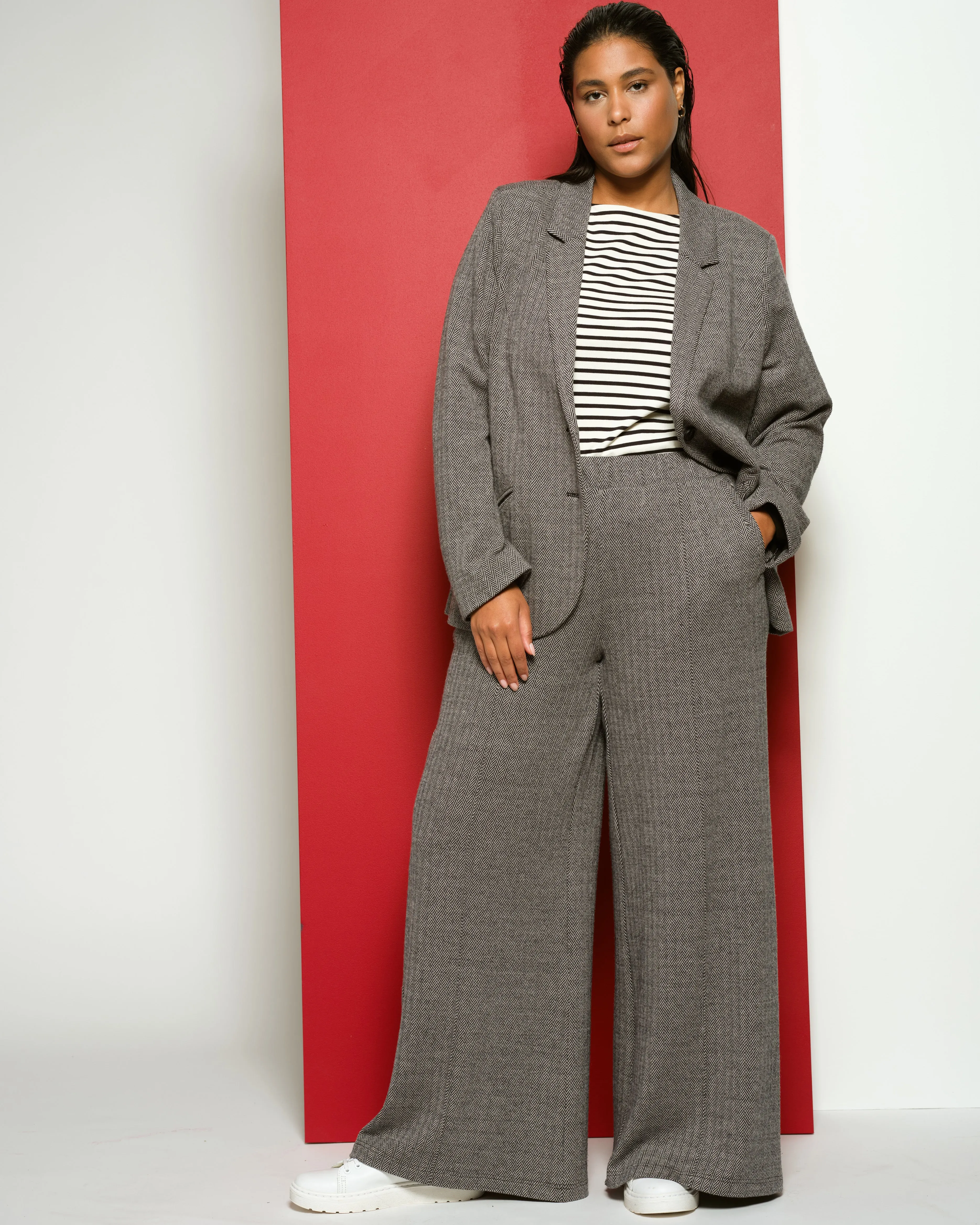 Pam Pintuck Wide Leg Ponte Pants - Herringbone Tweed sold by Universal Standard
