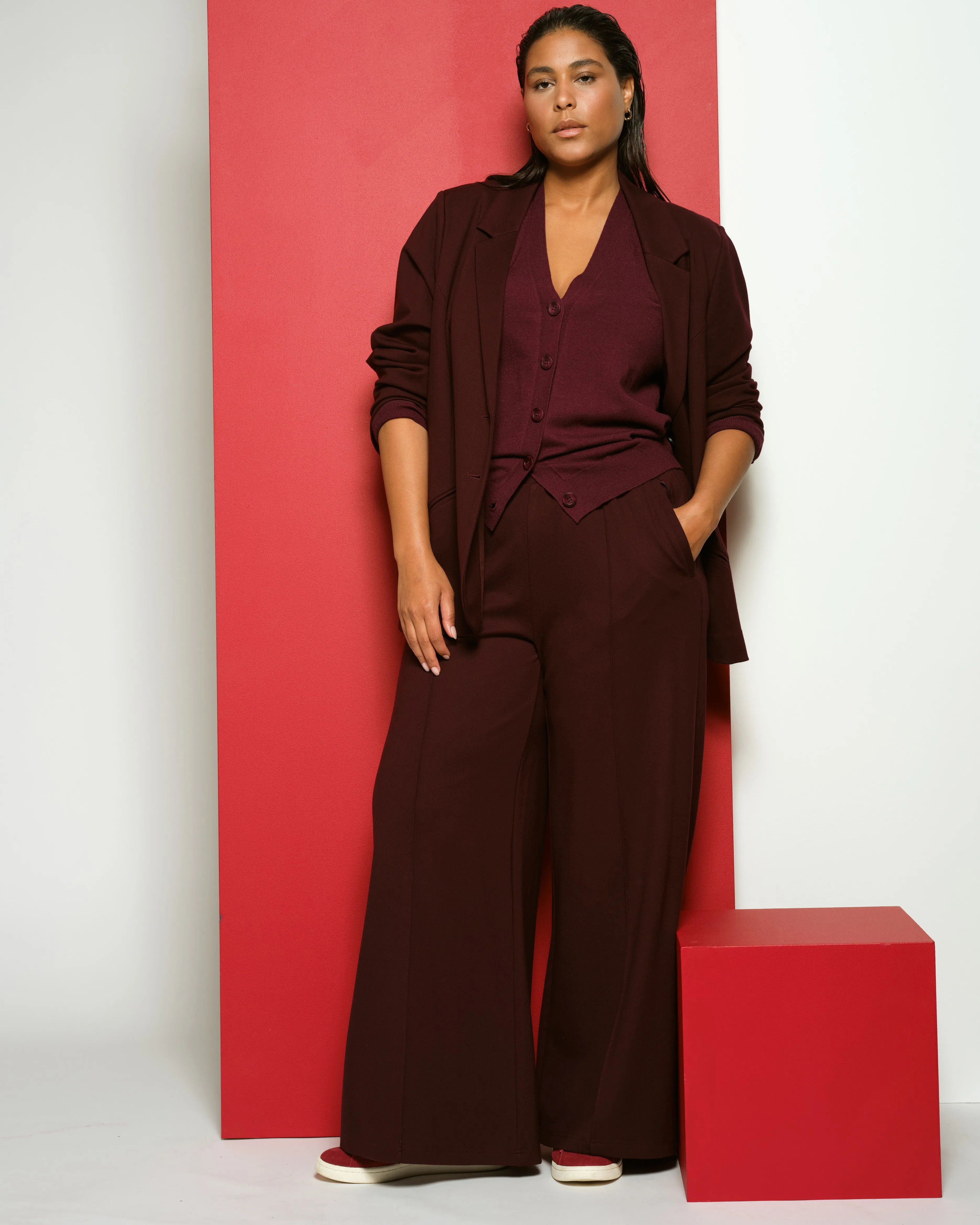 Pam Pintuck Wide Leg Ponte Pants - Black Cherry sold by Universal Standard product image thumbnail 3