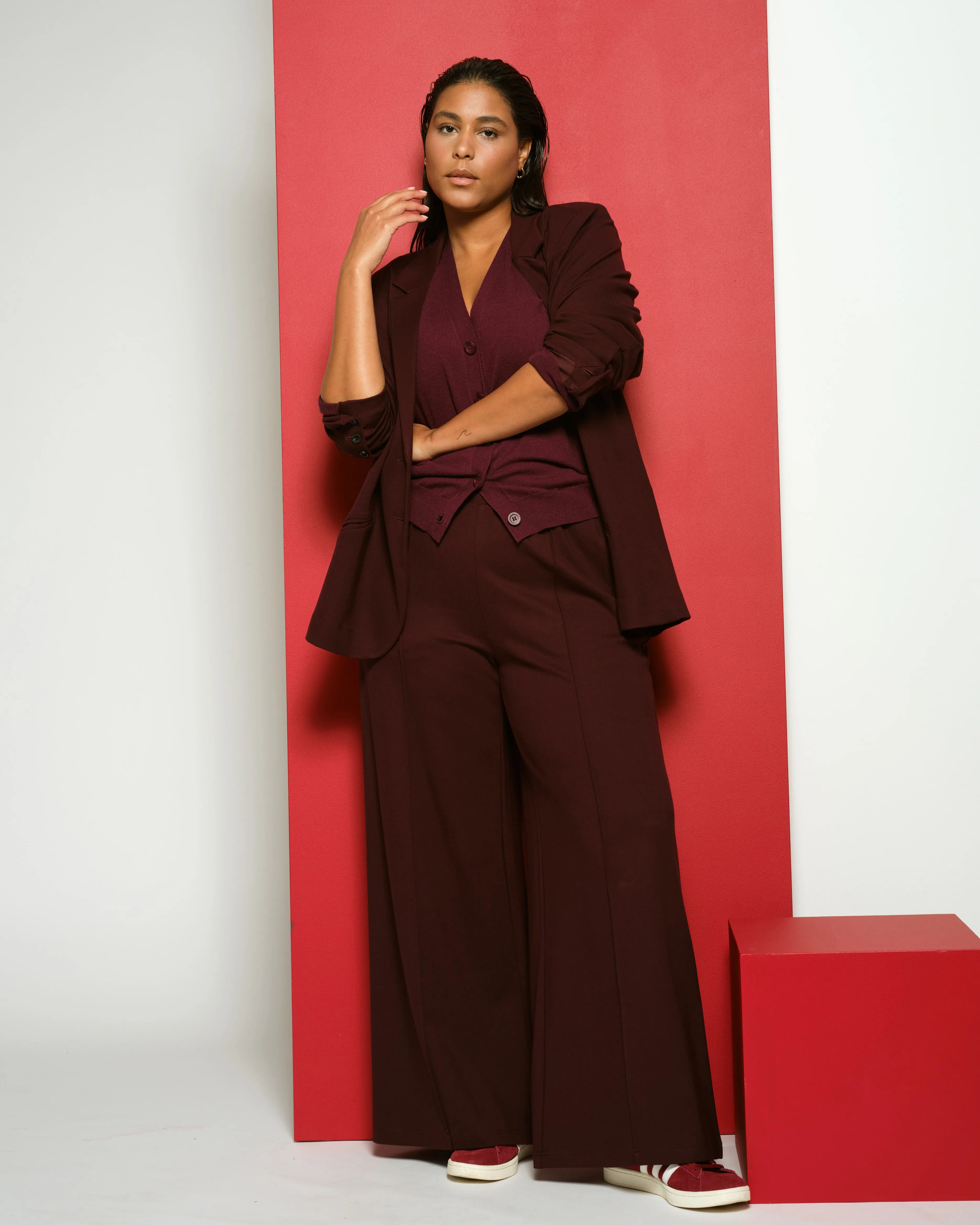 Pam Pintuck Wide Leg Ponte Pants - Black Cherry sold by Universal Standard product image thumbnail 4