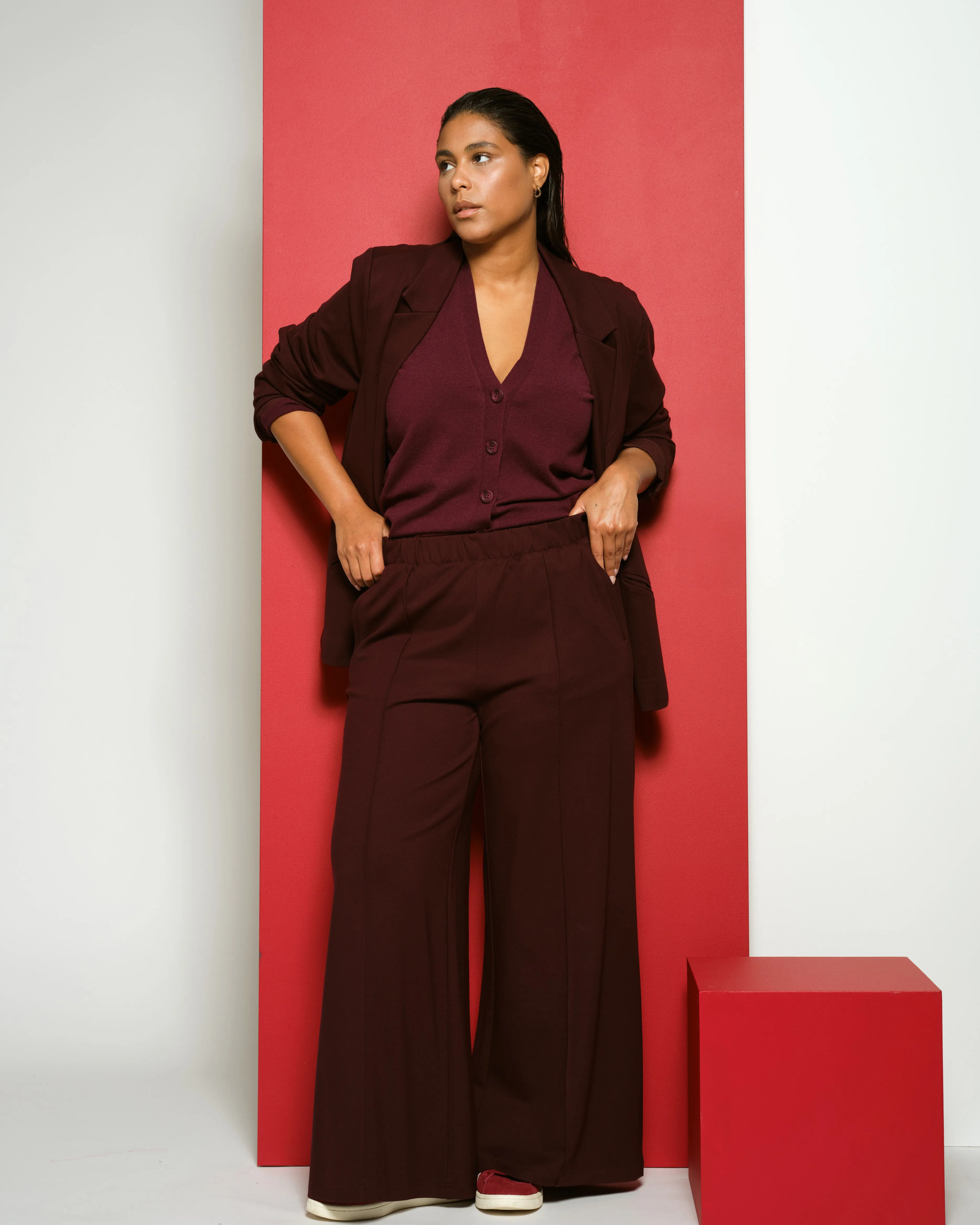 Pam Pintuck Wide Leg Ponte Pants - Black Cherry sold by Universal Standard product image thumbnail 2