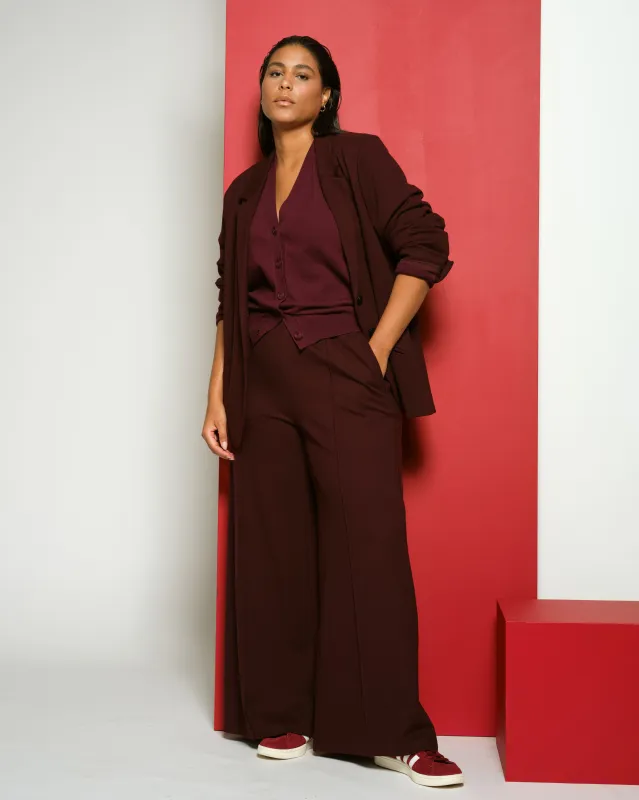 Pam Pintuck Wide Leg Ponte Pants - Black Cherry sold by Universal Standard