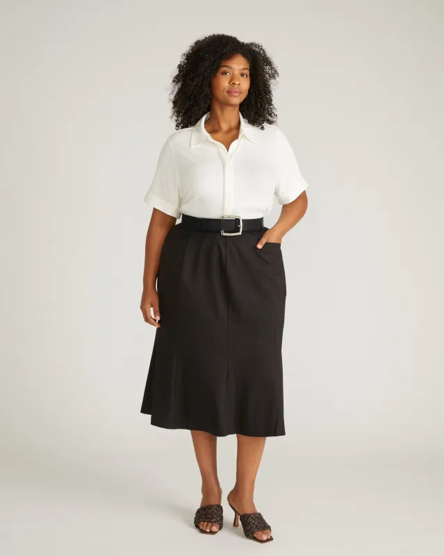 Carla Ponte Skirt - Slate Pinstripe sold by Universal Standard