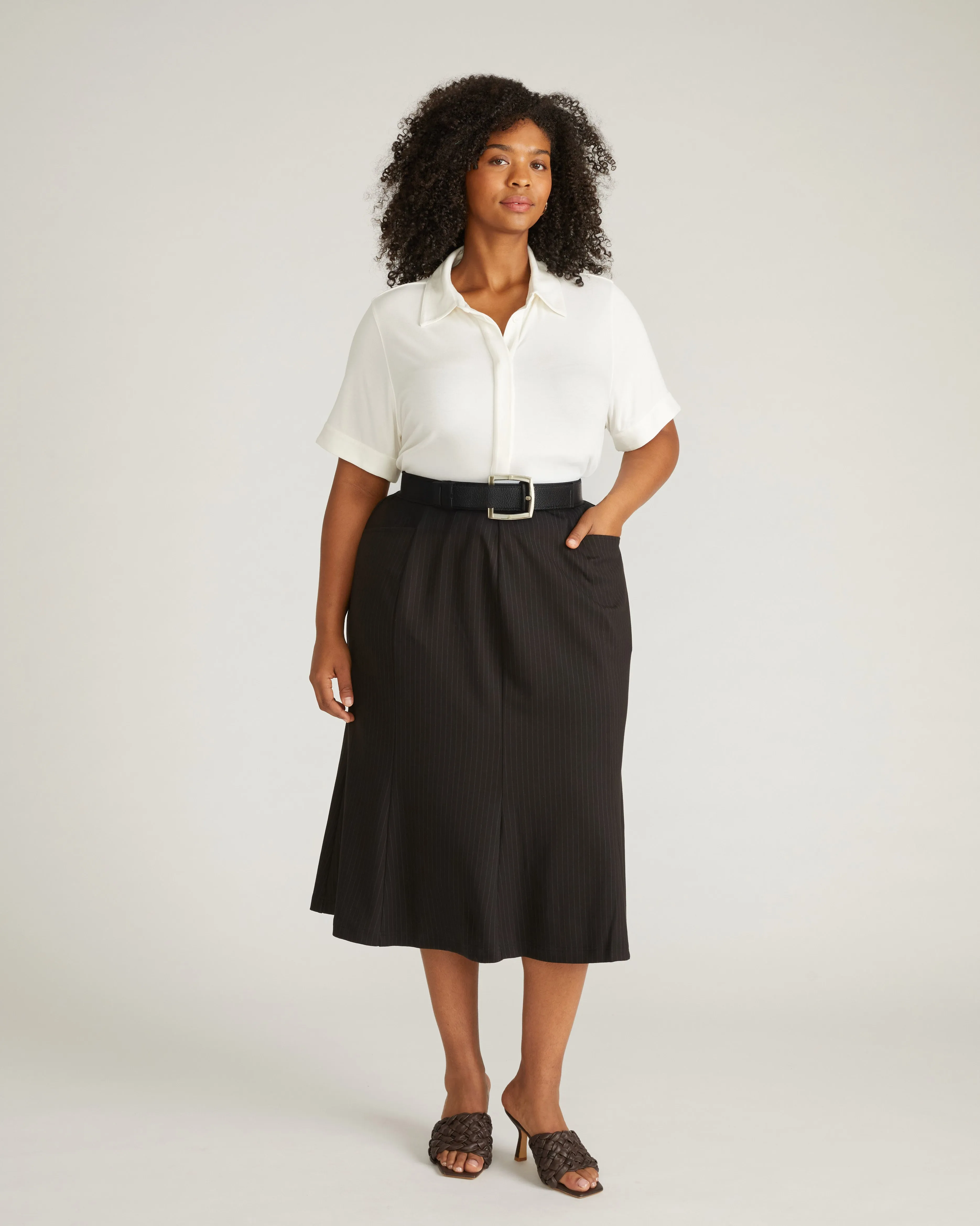 Carla Ponte Skirt - Slate Pinstripe sold by Universal Standard