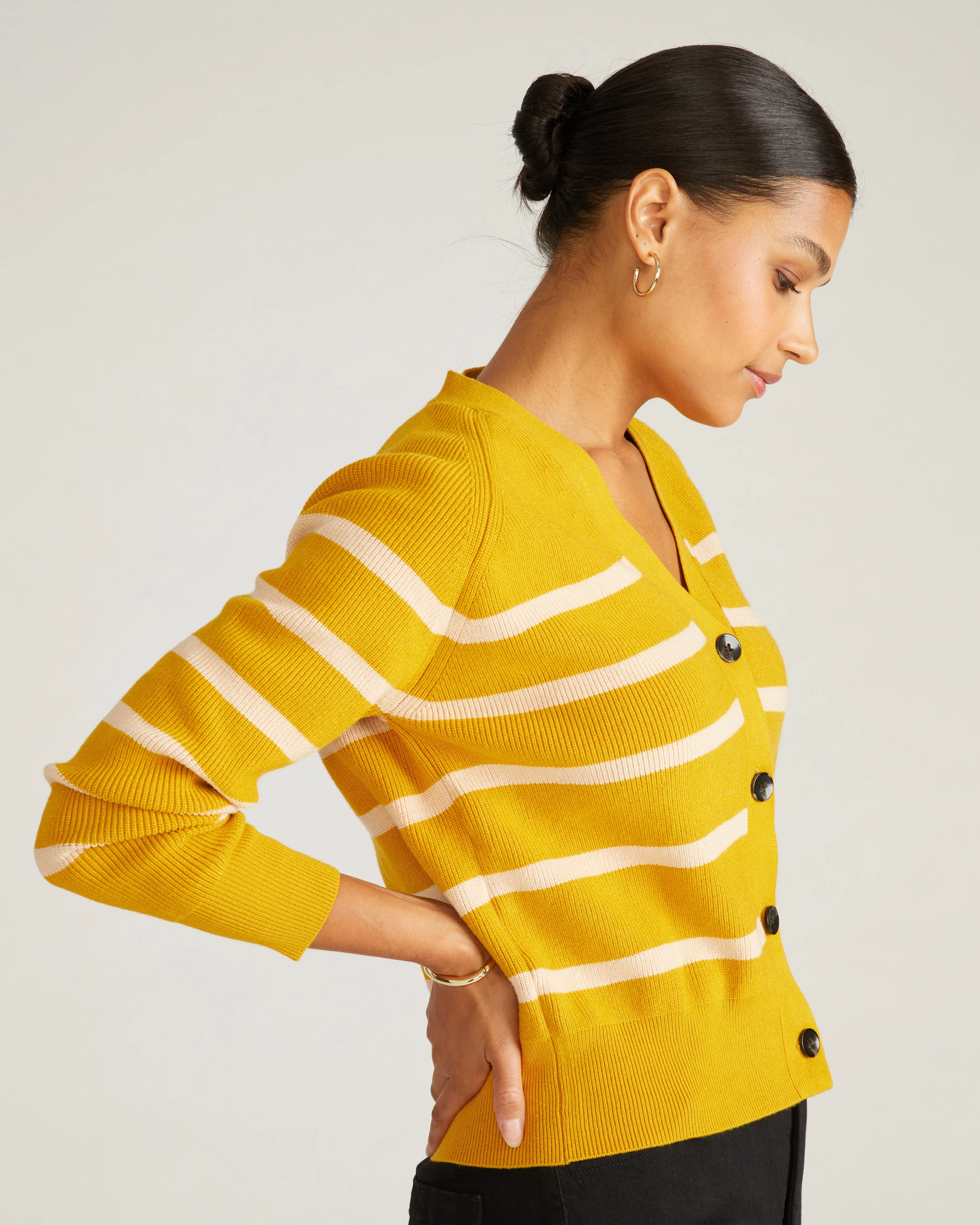 Better-Than-Wool Cardigan - Mustard/Pink Sand Stripe sold by Universal Standard product image thumbnail 3
