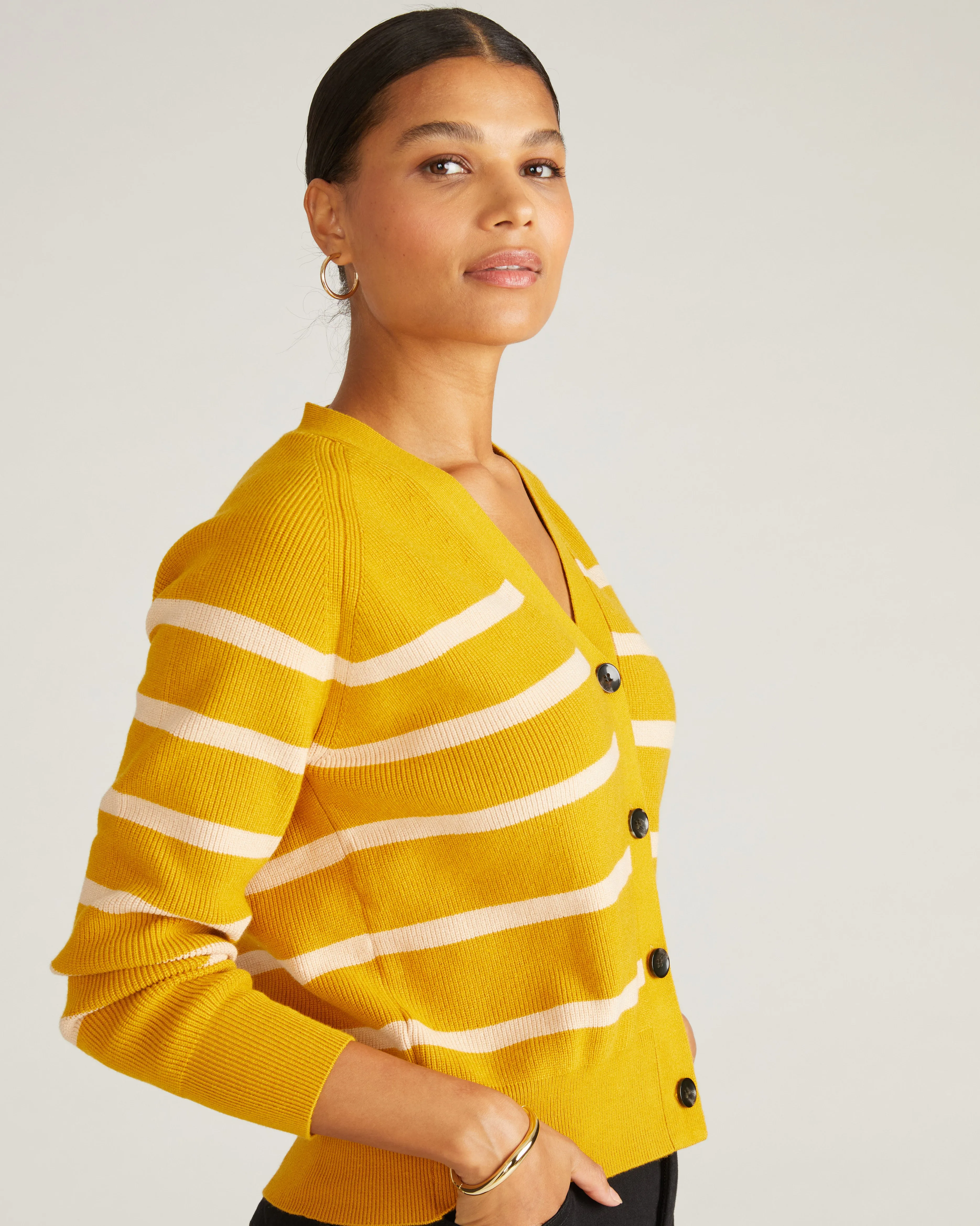 Better-Than-Wool Cardigan - Mustard/Pink Sand Stripe sold by Universal Standard product image thumbnail 2