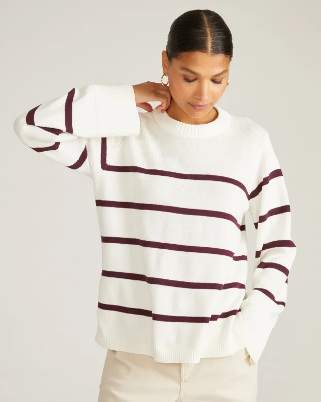 Bardot Wide Sleeve Cotton Sweater - Cream/Acai Stripe sold by Universal Standard