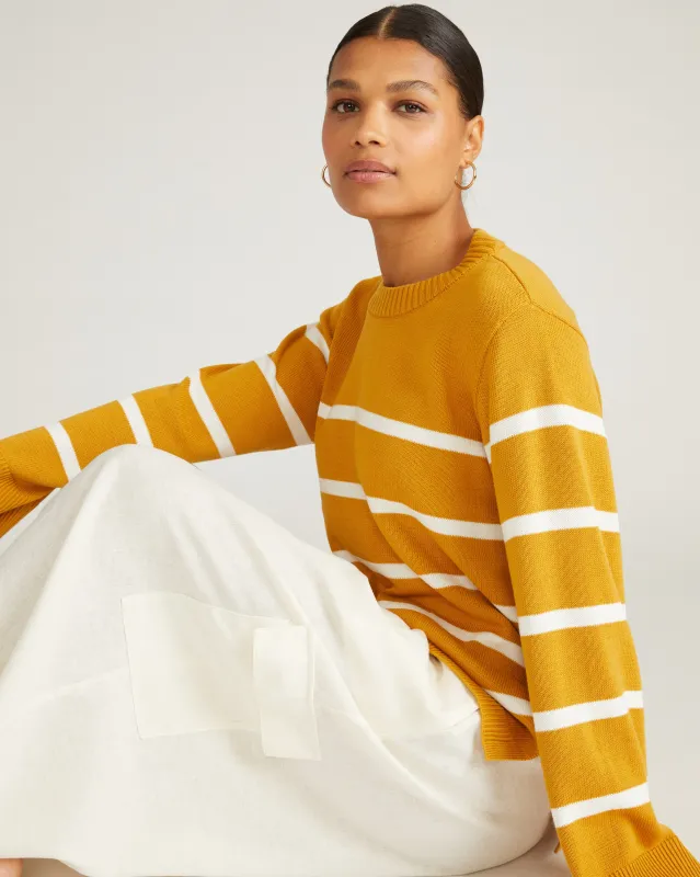 Bardot Wide Sleeve Cotton Sweater - Yellow Ochre/Cream Stripe sold by Universal Standard