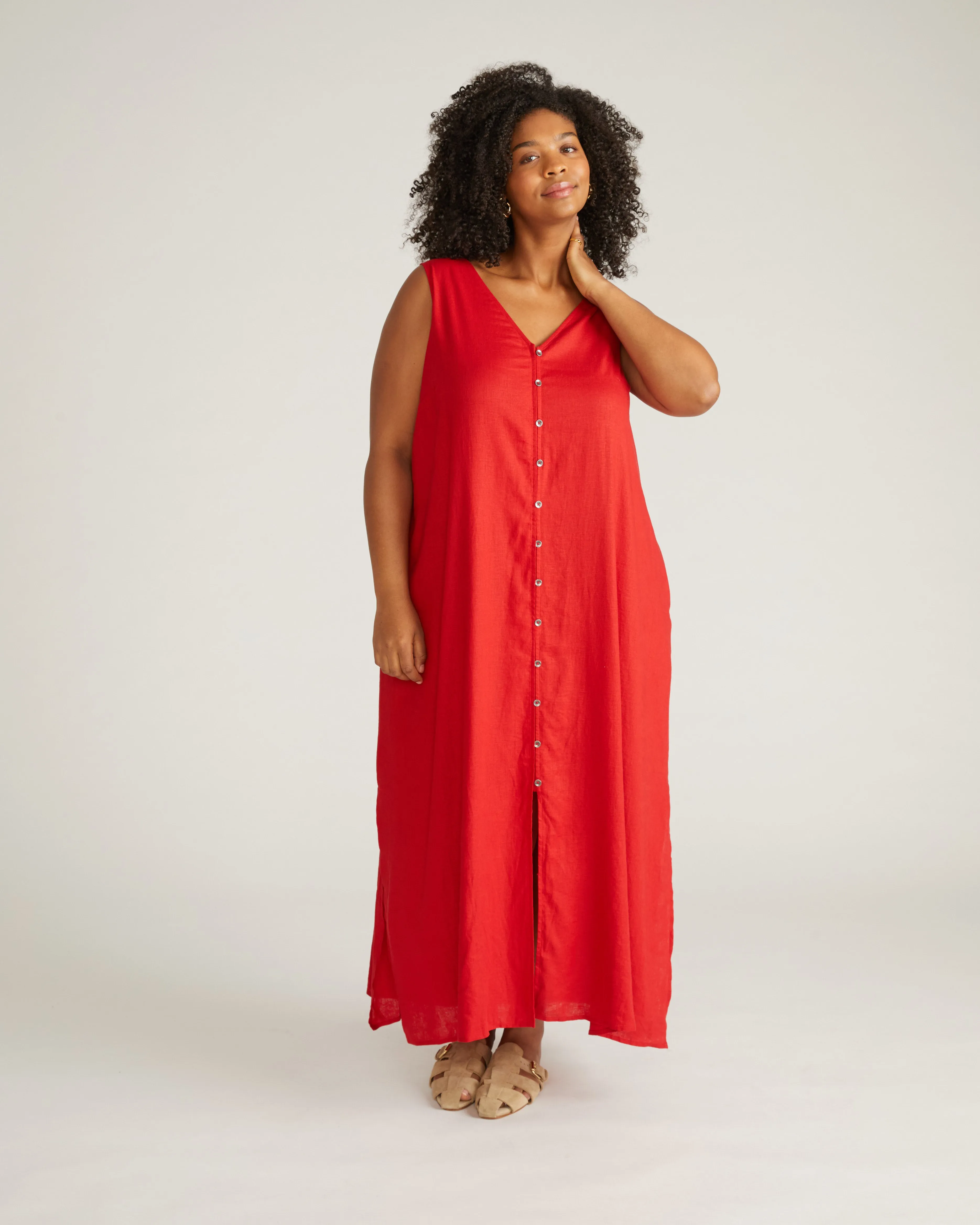 Islet Button-Down Linen Maxi Dress - Ruby Red sold by Universal Standard