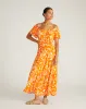 Kahlo Liquid Jersey Dress - Petal Palette Print in Arancia sold by Universal Standard
