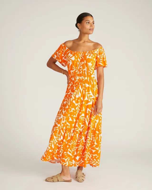 Kahlo Liquid Jersey Dress - Petal Palette Print in Arancia sold by Universal Standard