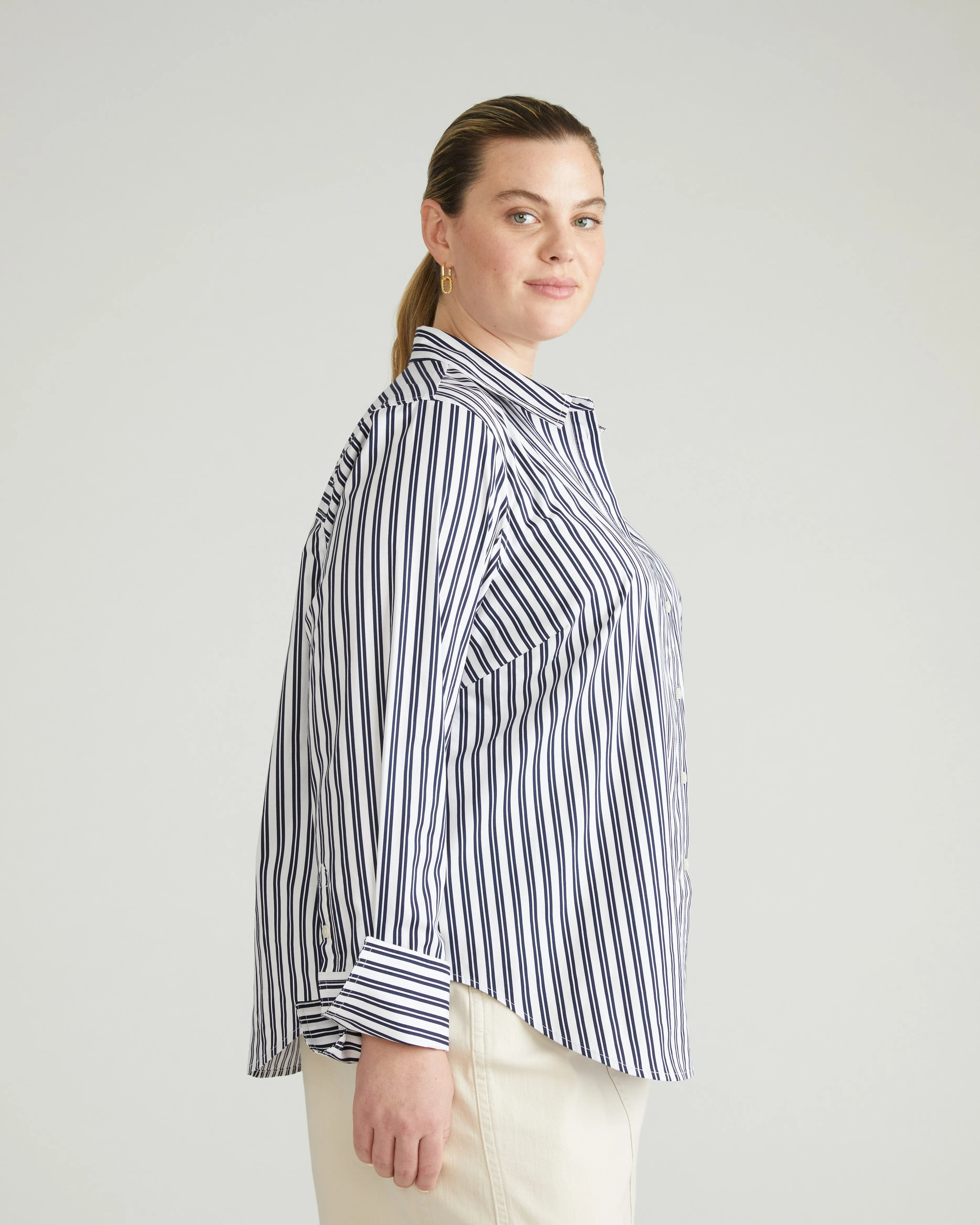 Henning x US Madison Shirt - White/Navy Multi Stripe sold by Universal Standard product image thumbnail 3
