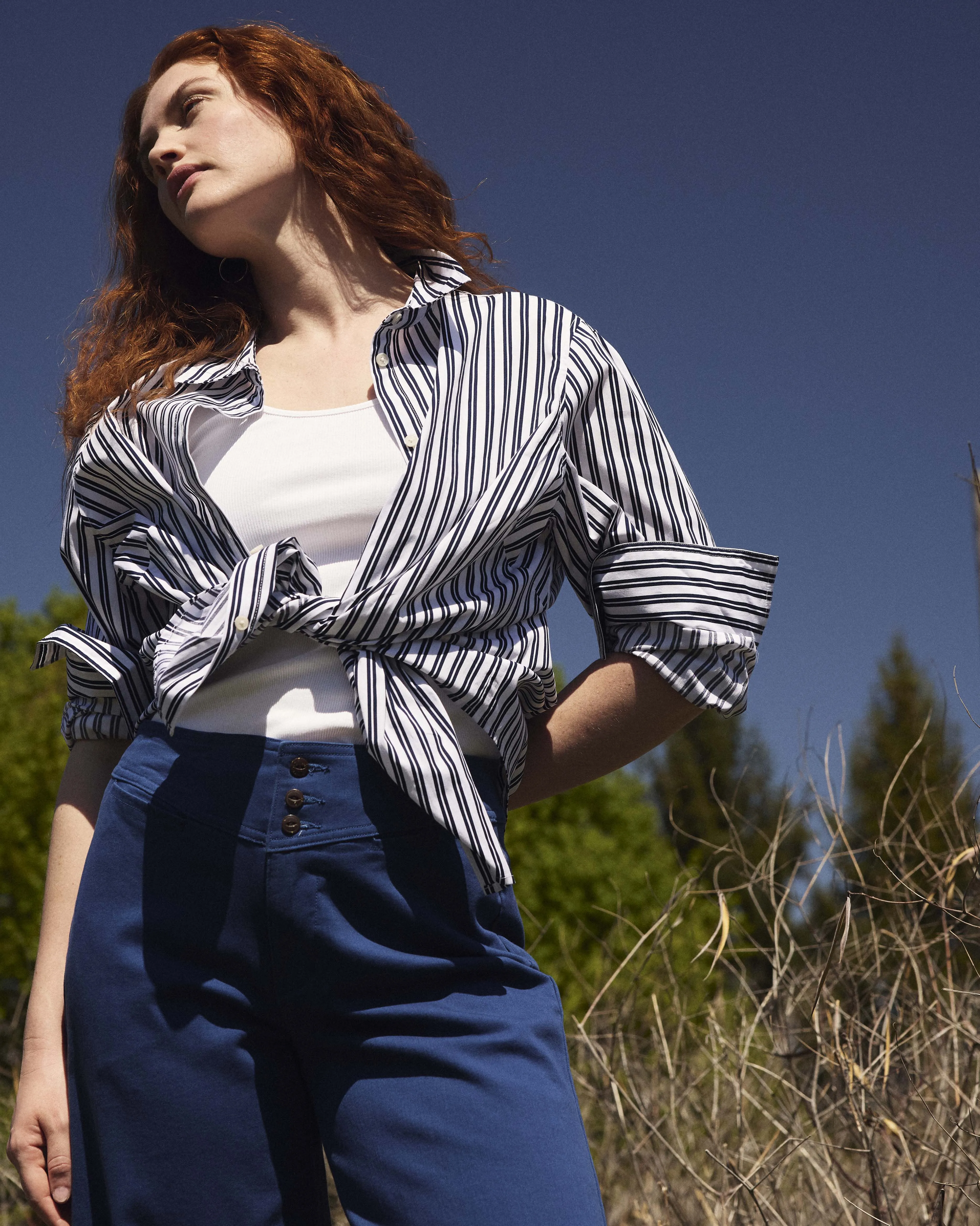 Henning x US Madison Shirt - White/Navy Multi Stripe sold by Universal Standard