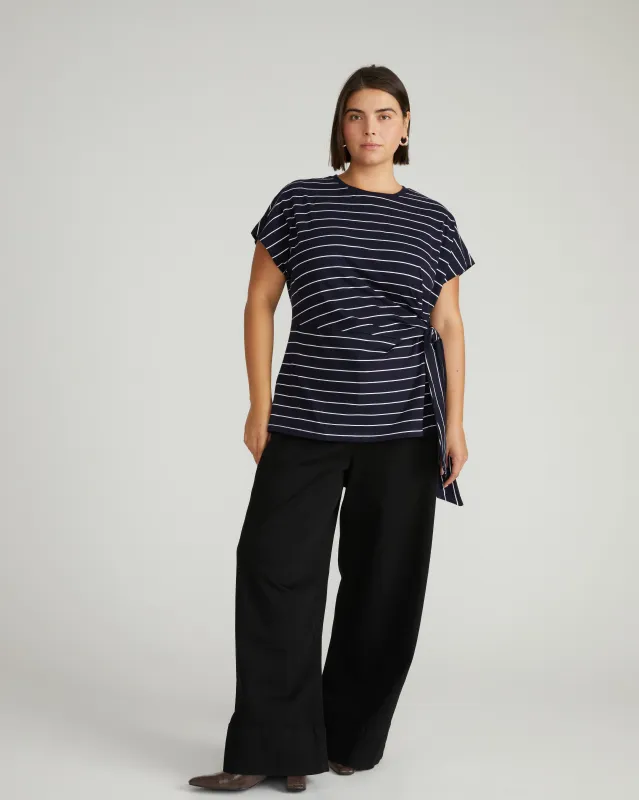 Crescent Breton Stripe Knot Tee - Navy Pinstripe sold by Universal Standard