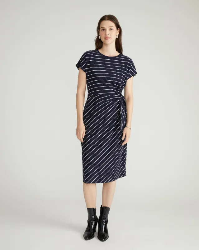 Crescent Breton Stripe Knot Dress - Navy Pinstripe sold by Universal Standard