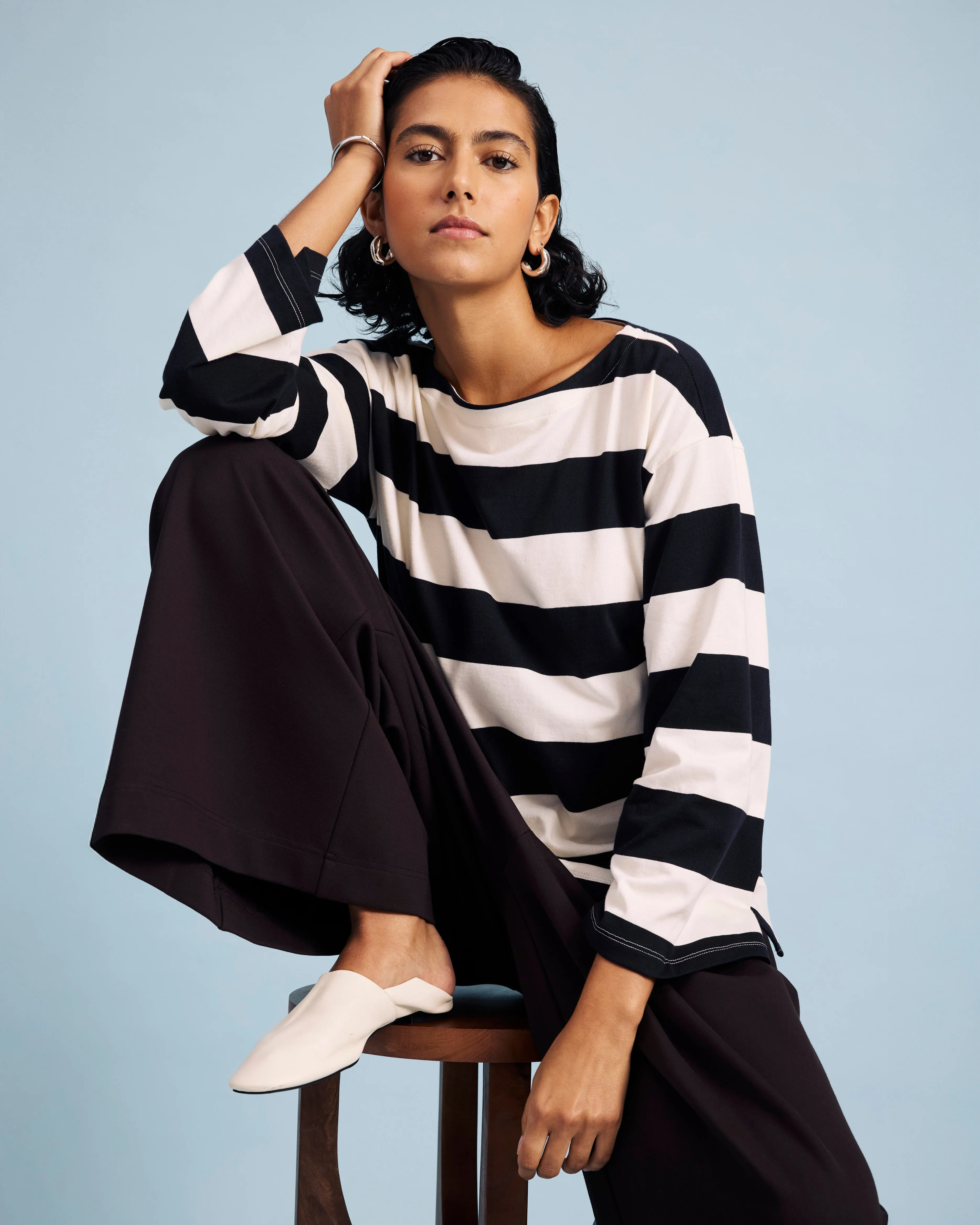 Montauk Breton Stripe Bell Sleeve Top - Ecru/Black Rugby Stripe sold by Universal Standard