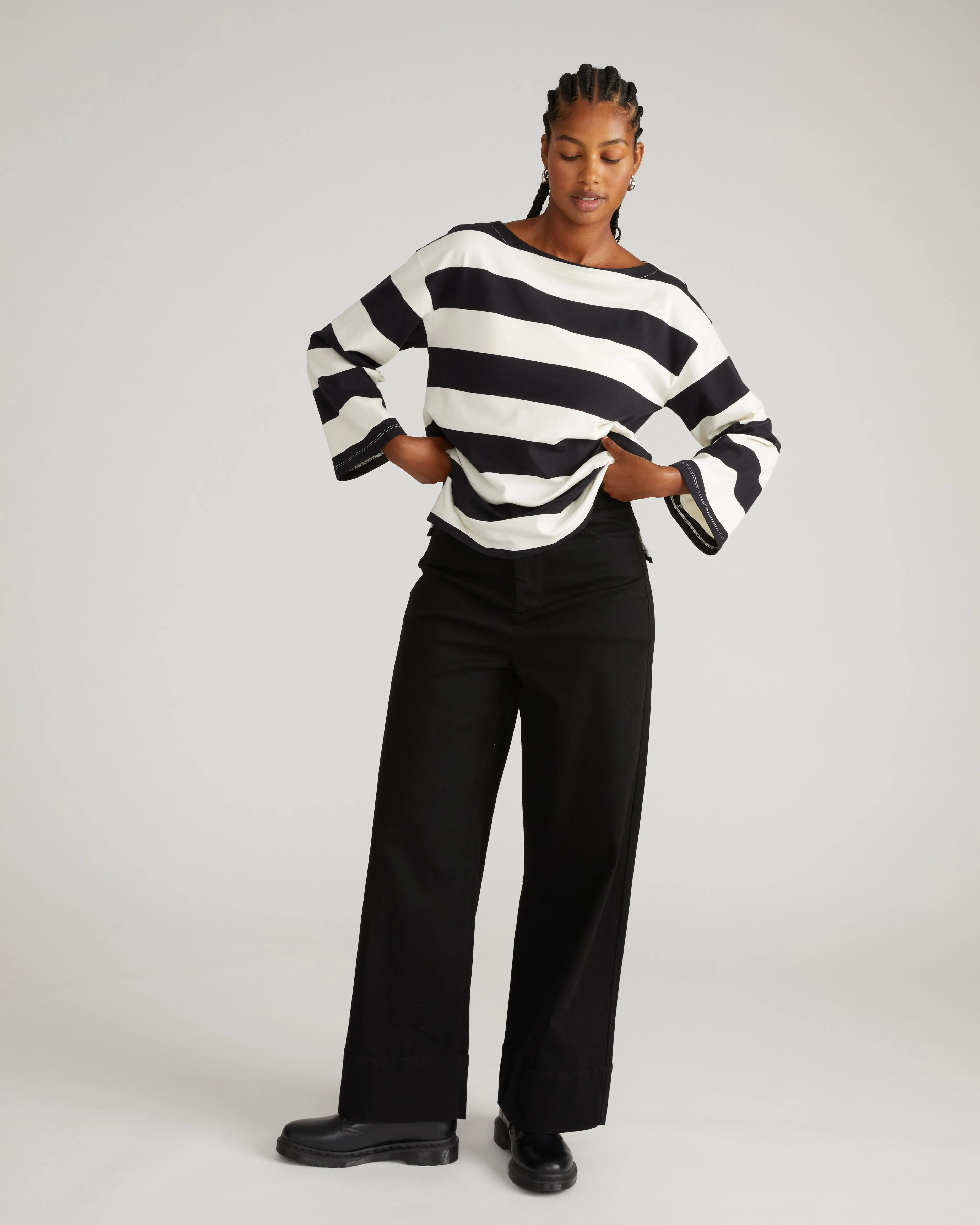 Montauk Breton Stripe Bell Sleeve Top - Ecru/Black Rugby Stripe sold by Universal Standard product image thumbnail 5