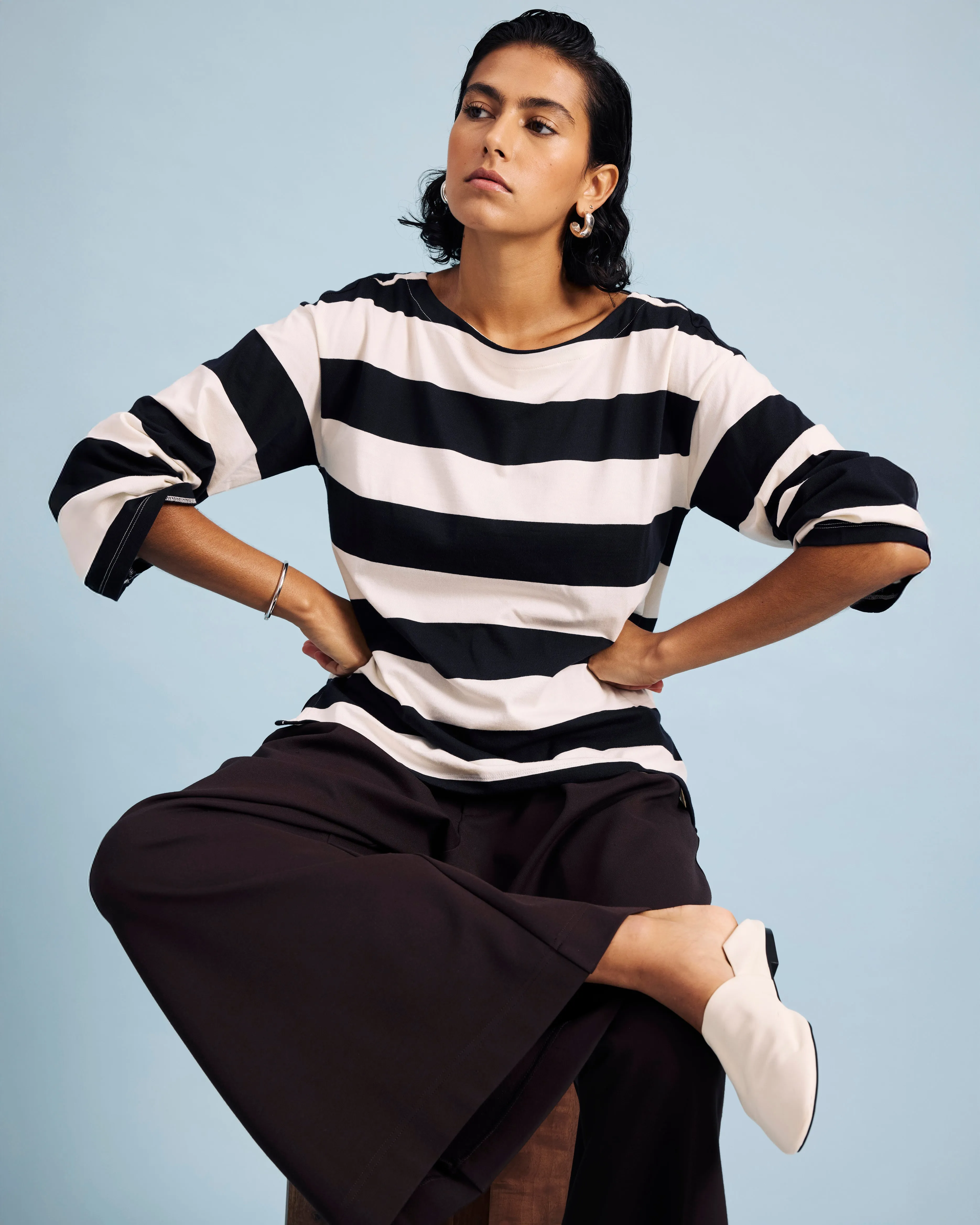 Montauk Breton Stripe Bell Sleeve Top - Ecru/Black Rugby Stripe sold by Universal Standard product image thumbnail 3