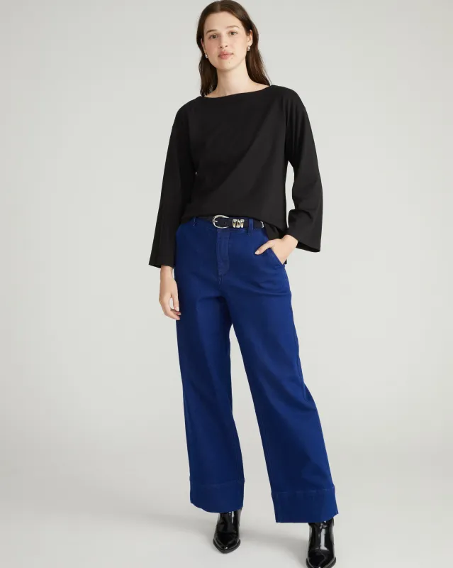 Montauk Breton Stripe Bell Sleeve Top - Solid Black sold by Universal Standard